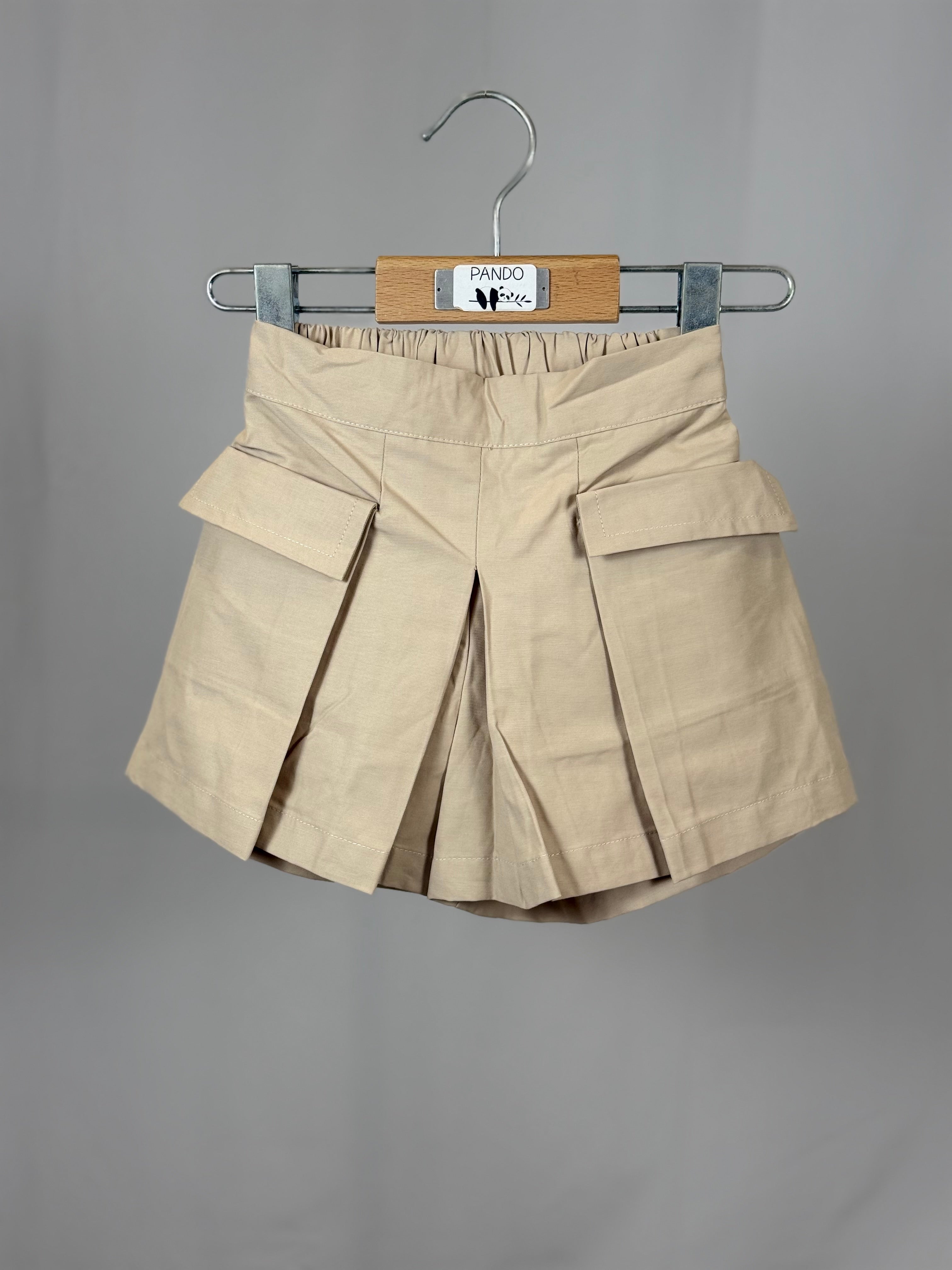 Pantagonna Bambina Beige con Pieghe e Tasche Decorative