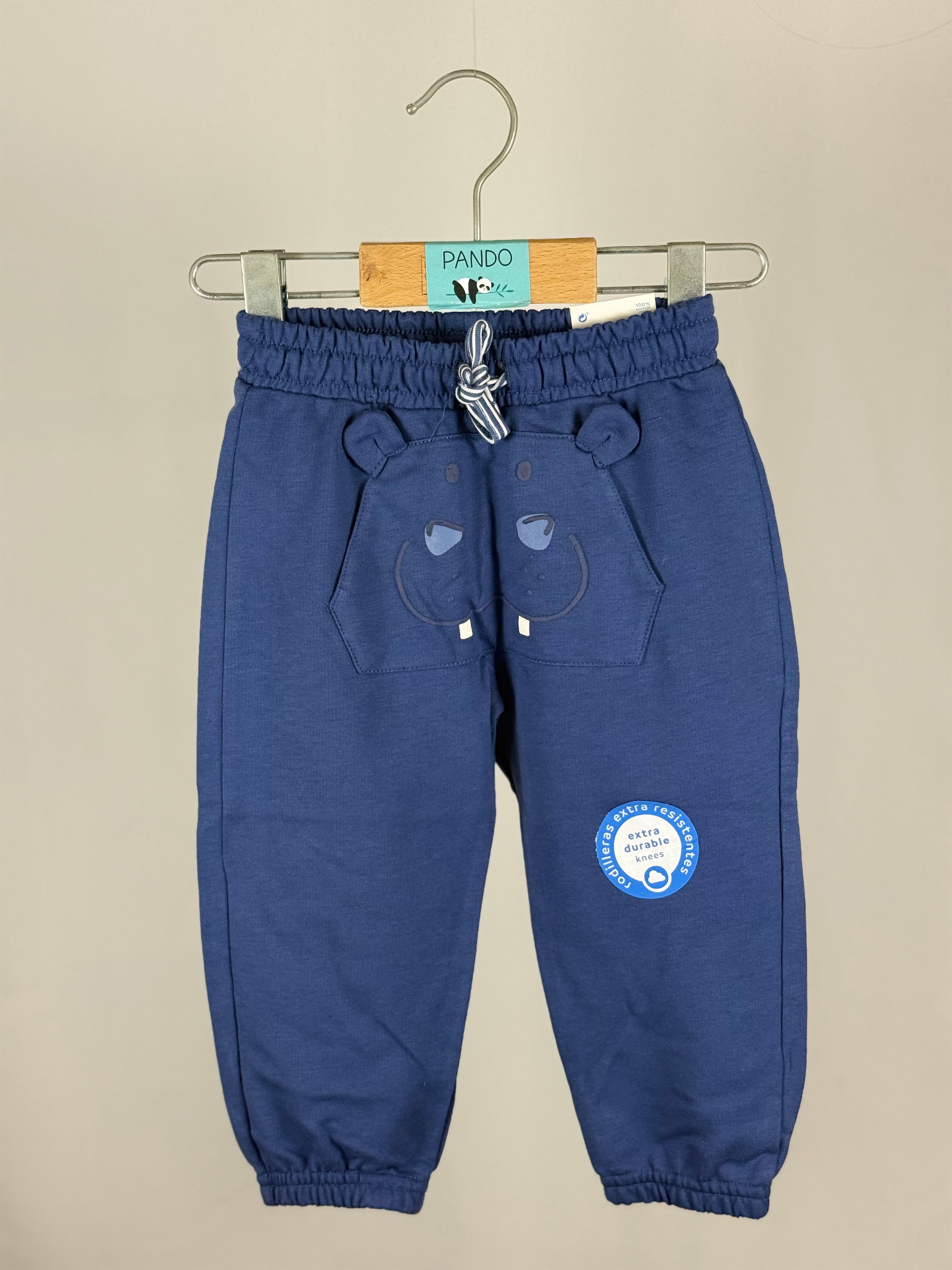 Pantalone Jogger Bambino Blu con Orsetto Ginocchia Rinforzate