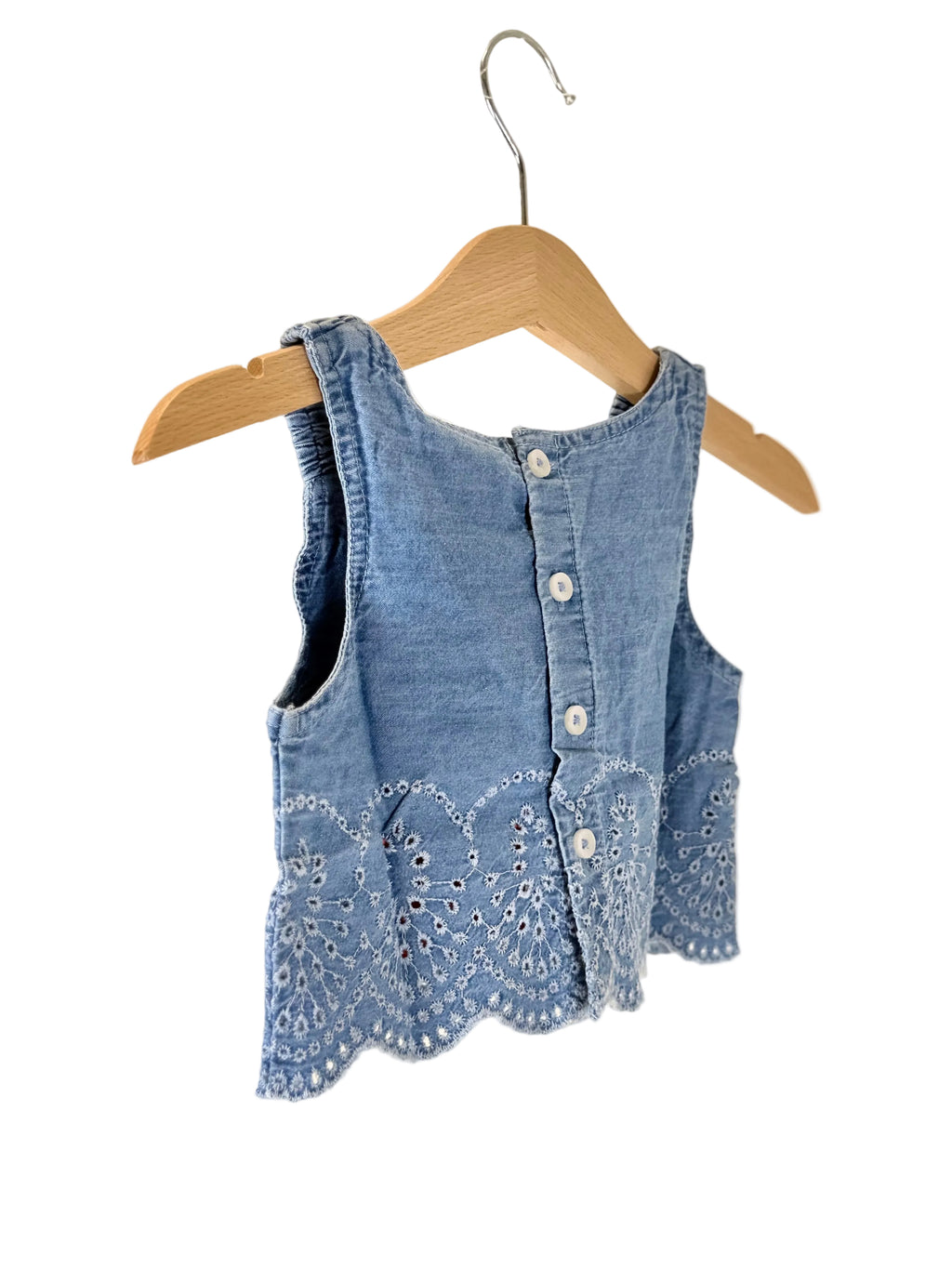 Top bambina denim con ricamo sangallo