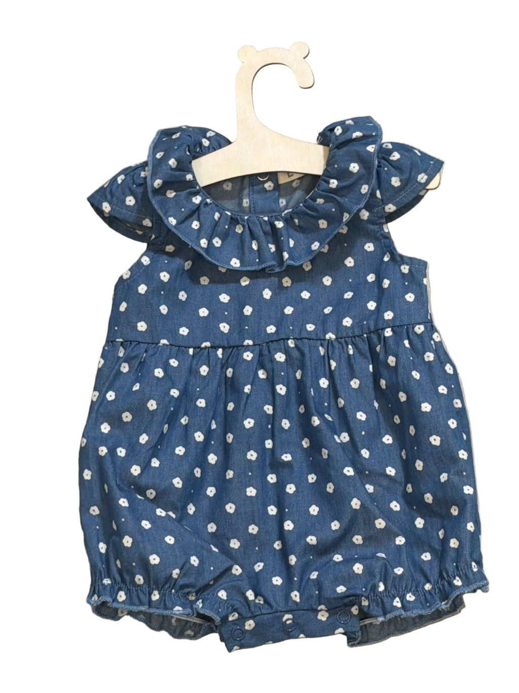 Pagliaccetto in denim con micro fantasia floreale