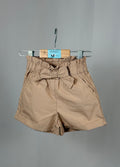 Shorts Bambina con Fiocco e Vita Arricciata – Beige