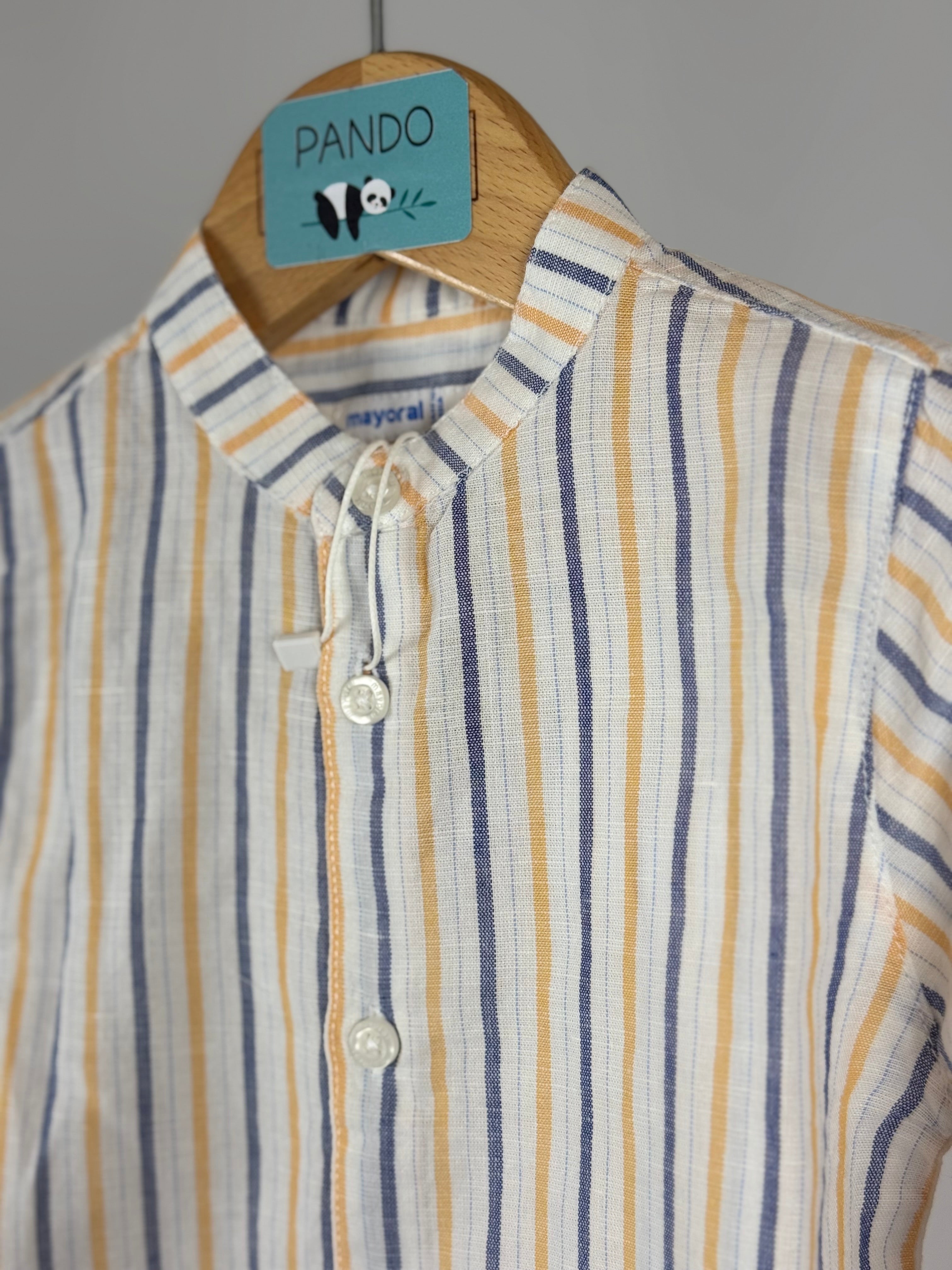 Camicia Bambino a Righe Multicolor con Collo Coreano