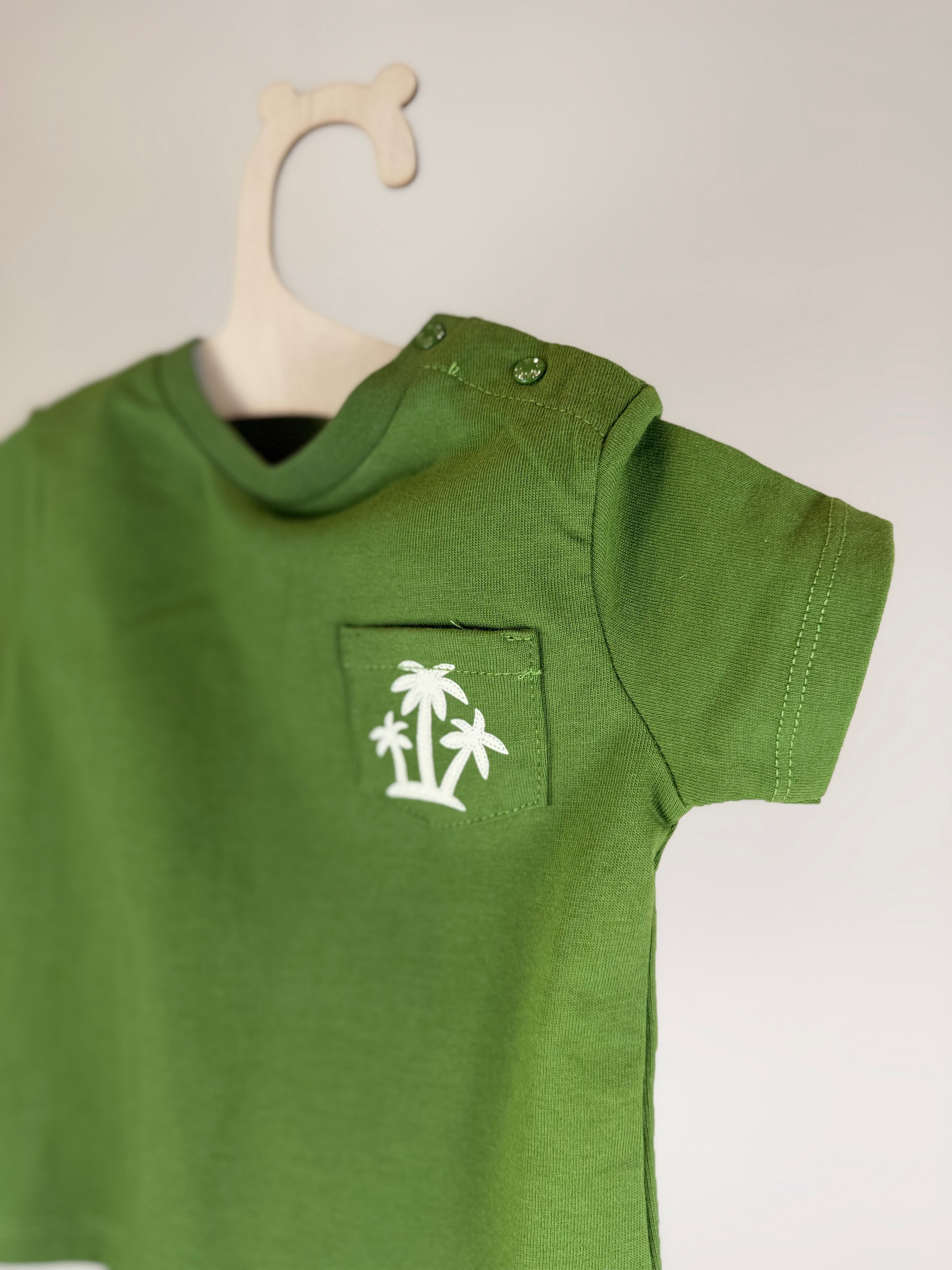 🌿 T-shirt neonato con taschina palmine