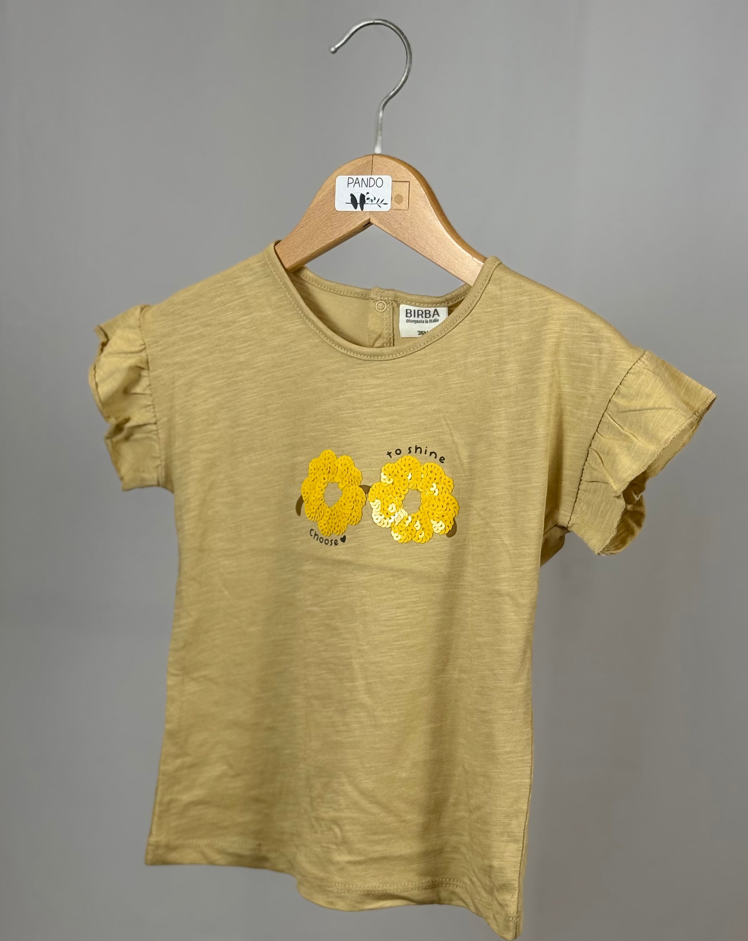 T-Shirt Bambina Birba con Fiori Applicati e Maniche Volant