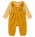 Completo Baby Salopette in Velluto Senape con Maglia a Righe