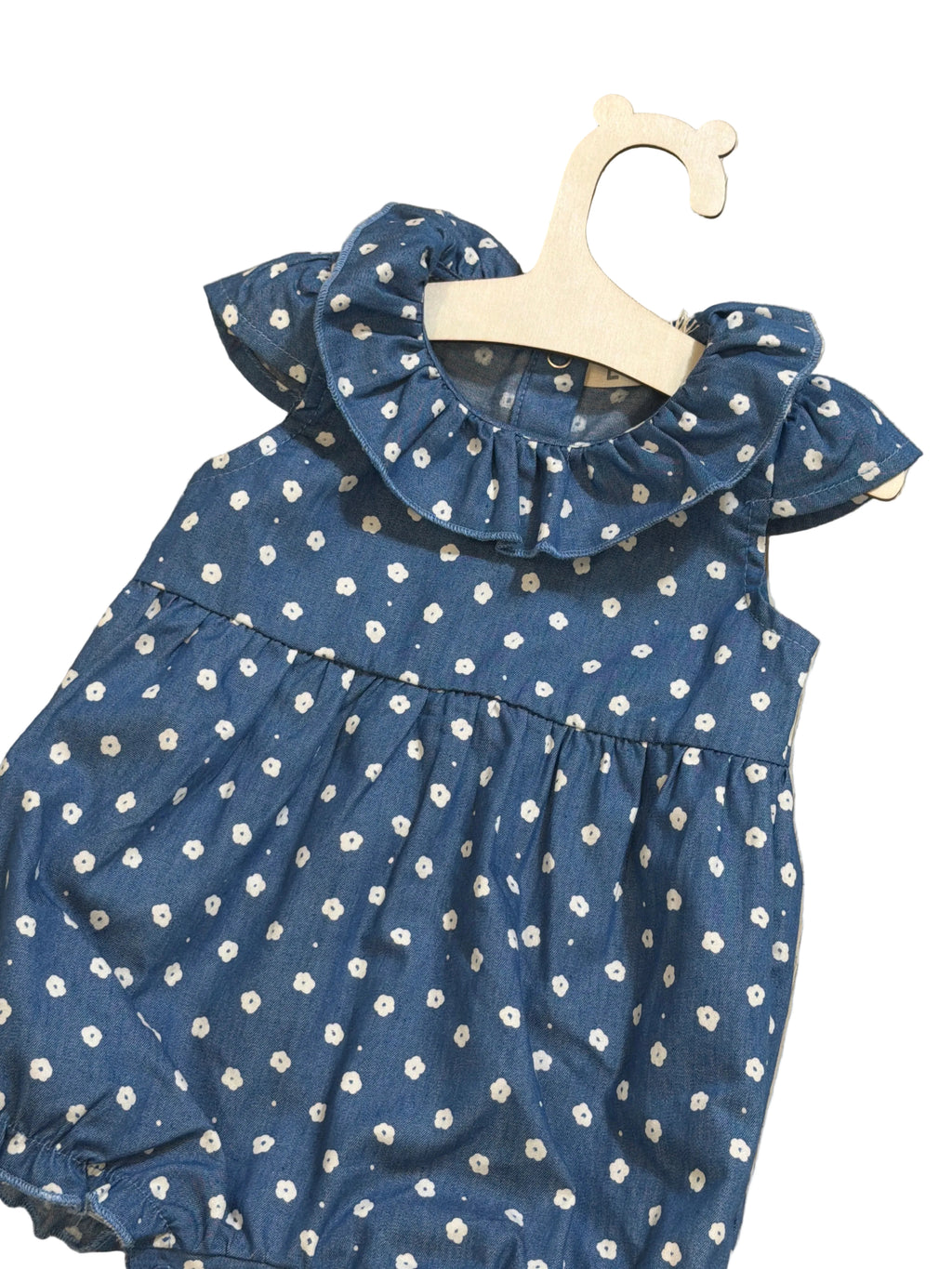 Pagliaccetto in denim con micro fantasia floreale