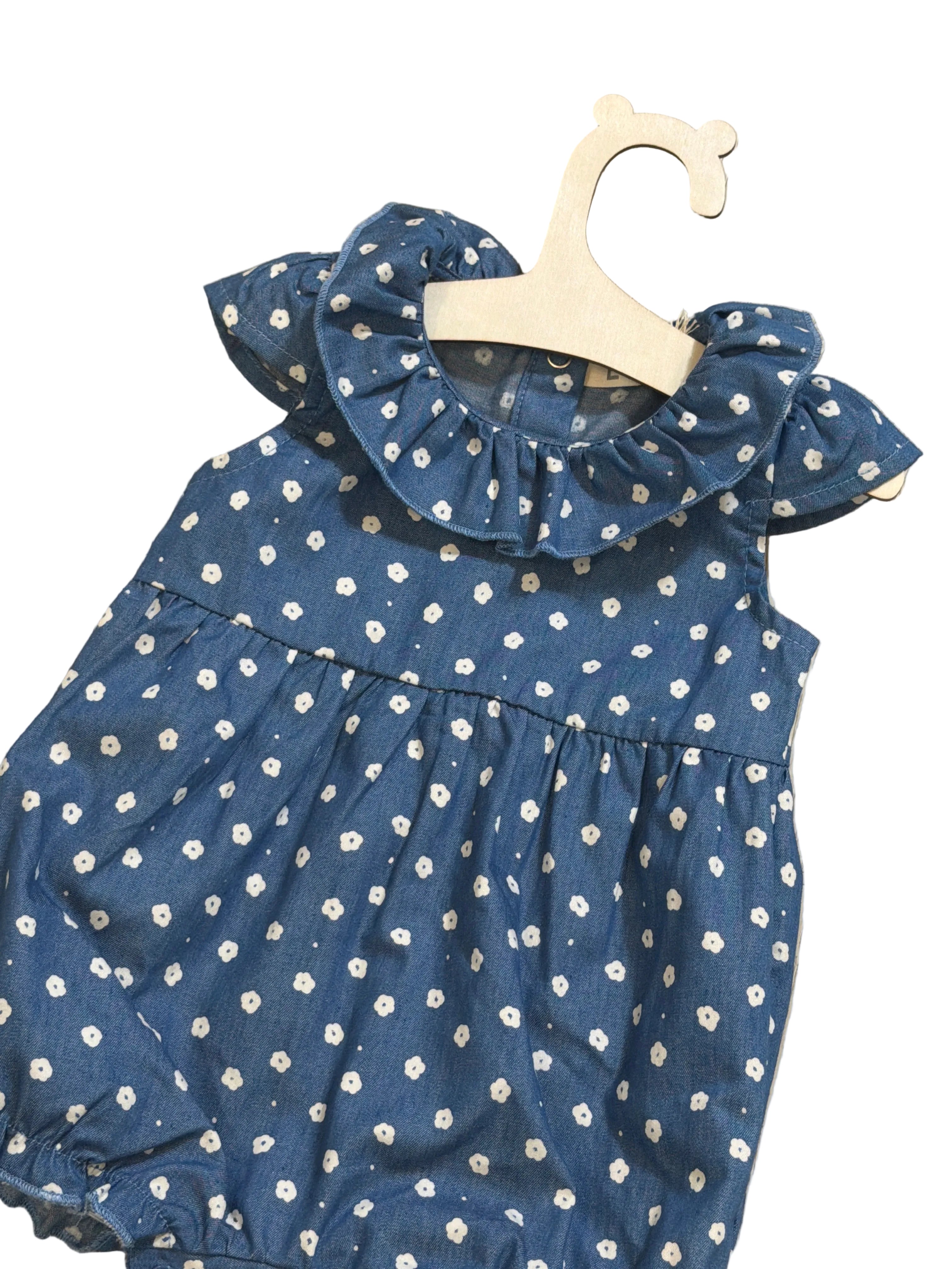 Pagliaccetto in denim con micro fantasia floreale