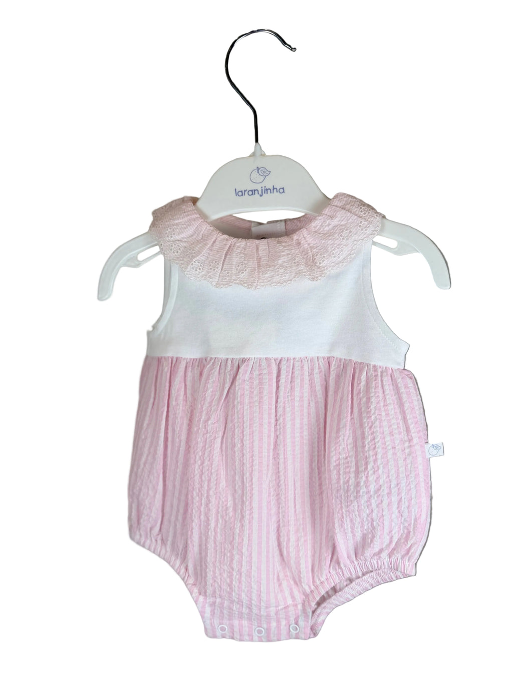 🎀 Pagliaccetto neonato rosa con colletto in pizzo