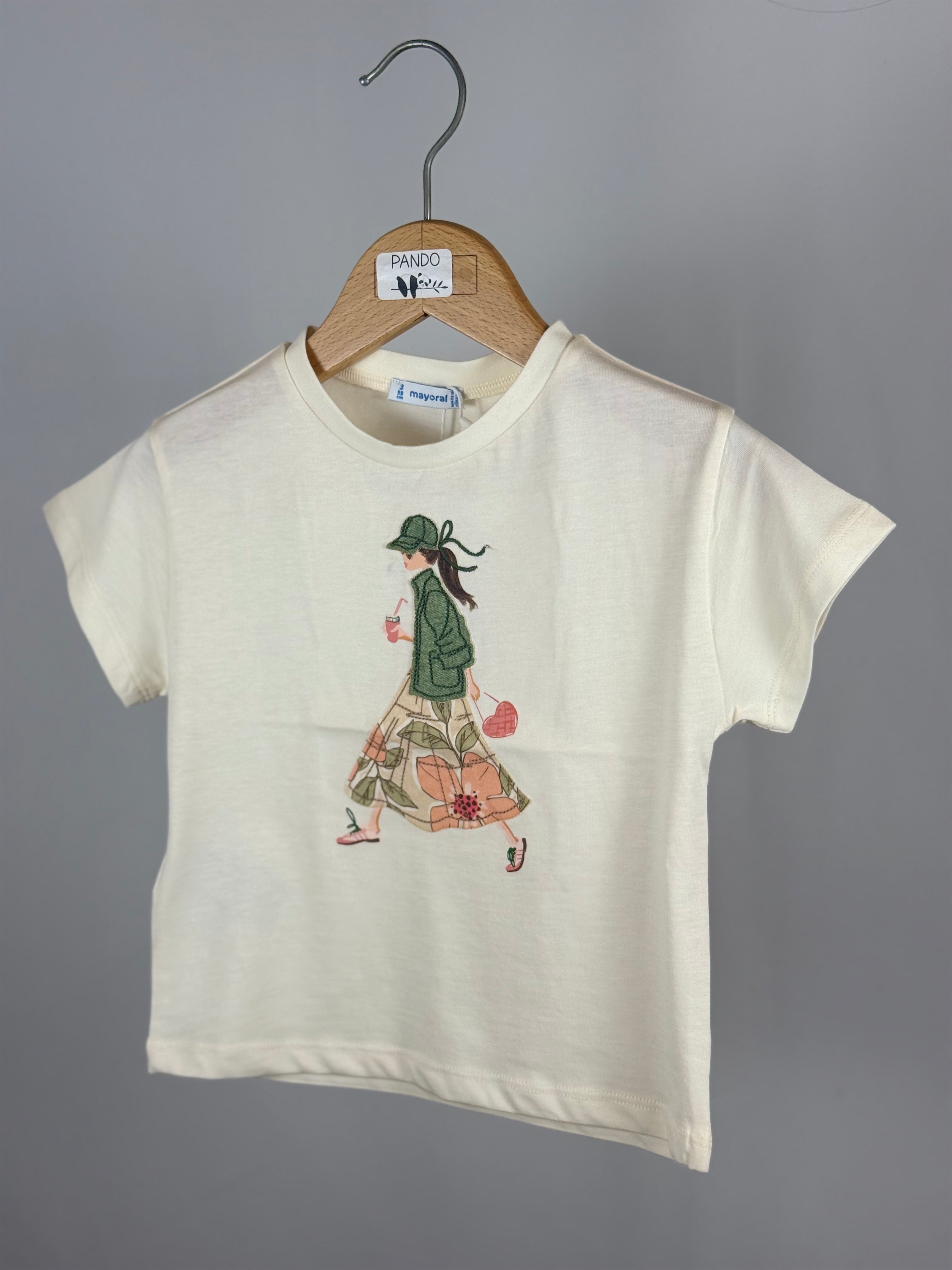 T-shirt in Cotone con Stampa Girl Romantica Mayoral
