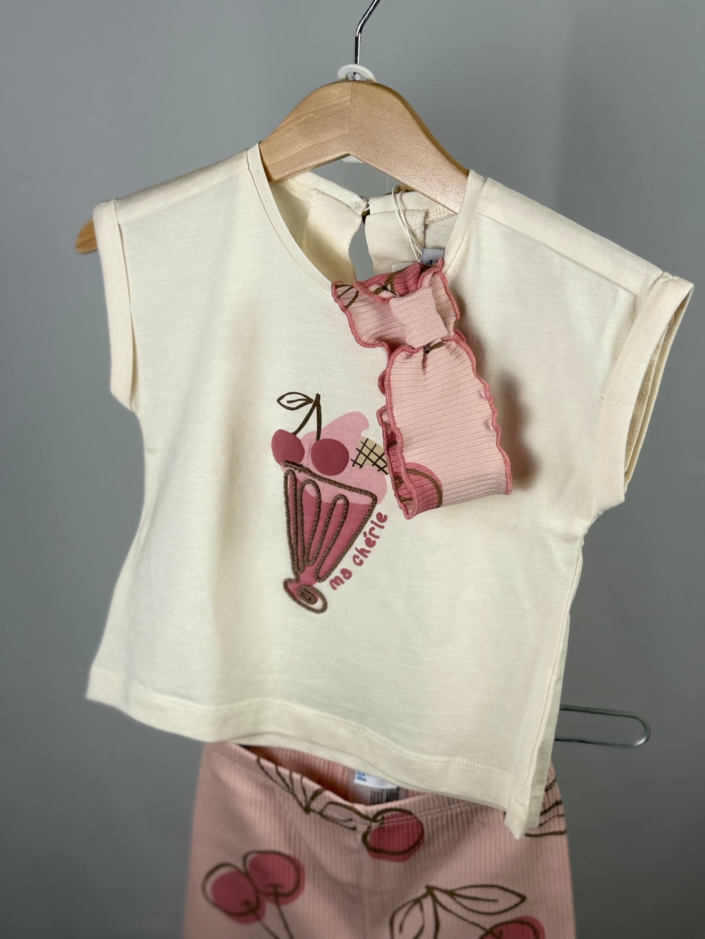 🍒 Completo Bambina Ciliegie 2 Pezzi – T-shirt + Leggings Rosa