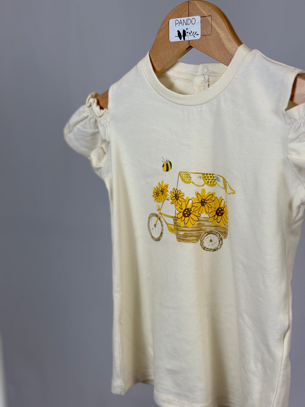 T-Shirt Bambina con Stampa Ape e Fiori – Maniche Arricciate