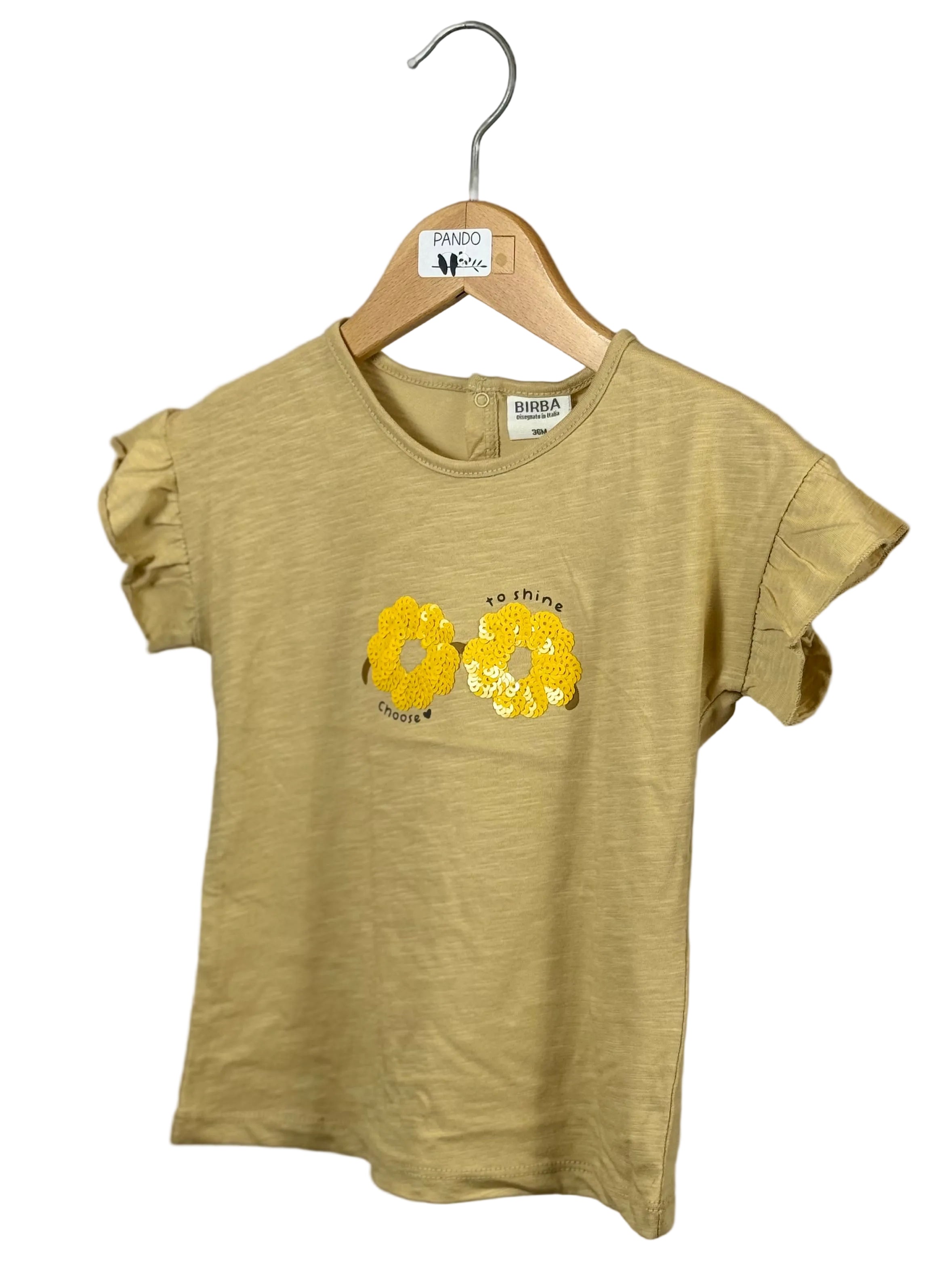 T-Shirt Bambina Birba con Fiori Applicati e Maniche Volant