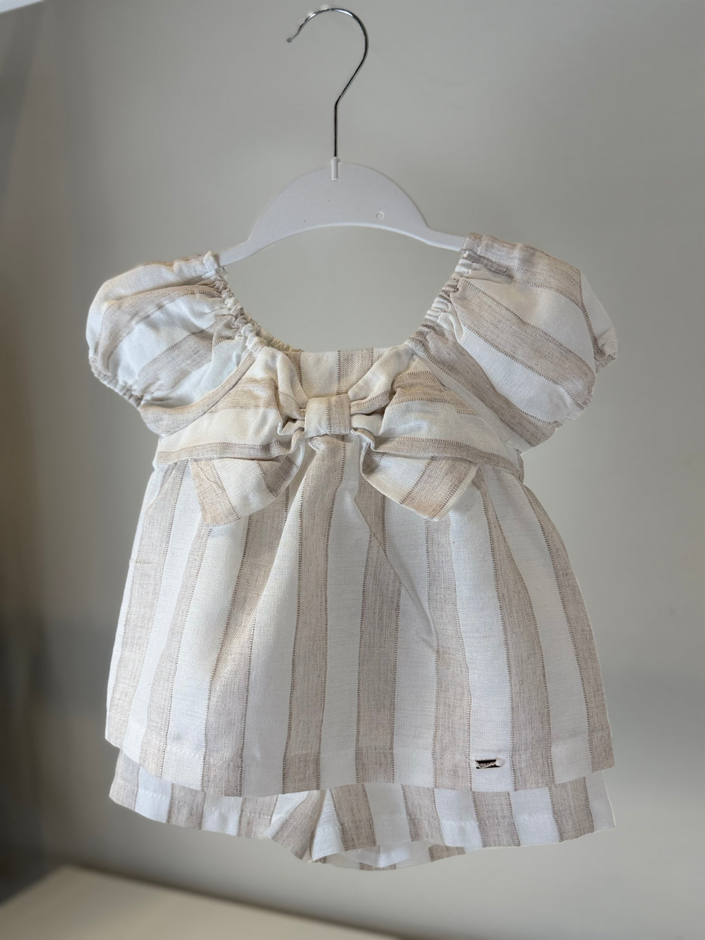 Completo Neonata Righe Naturali con Fiocco “Little Chic”