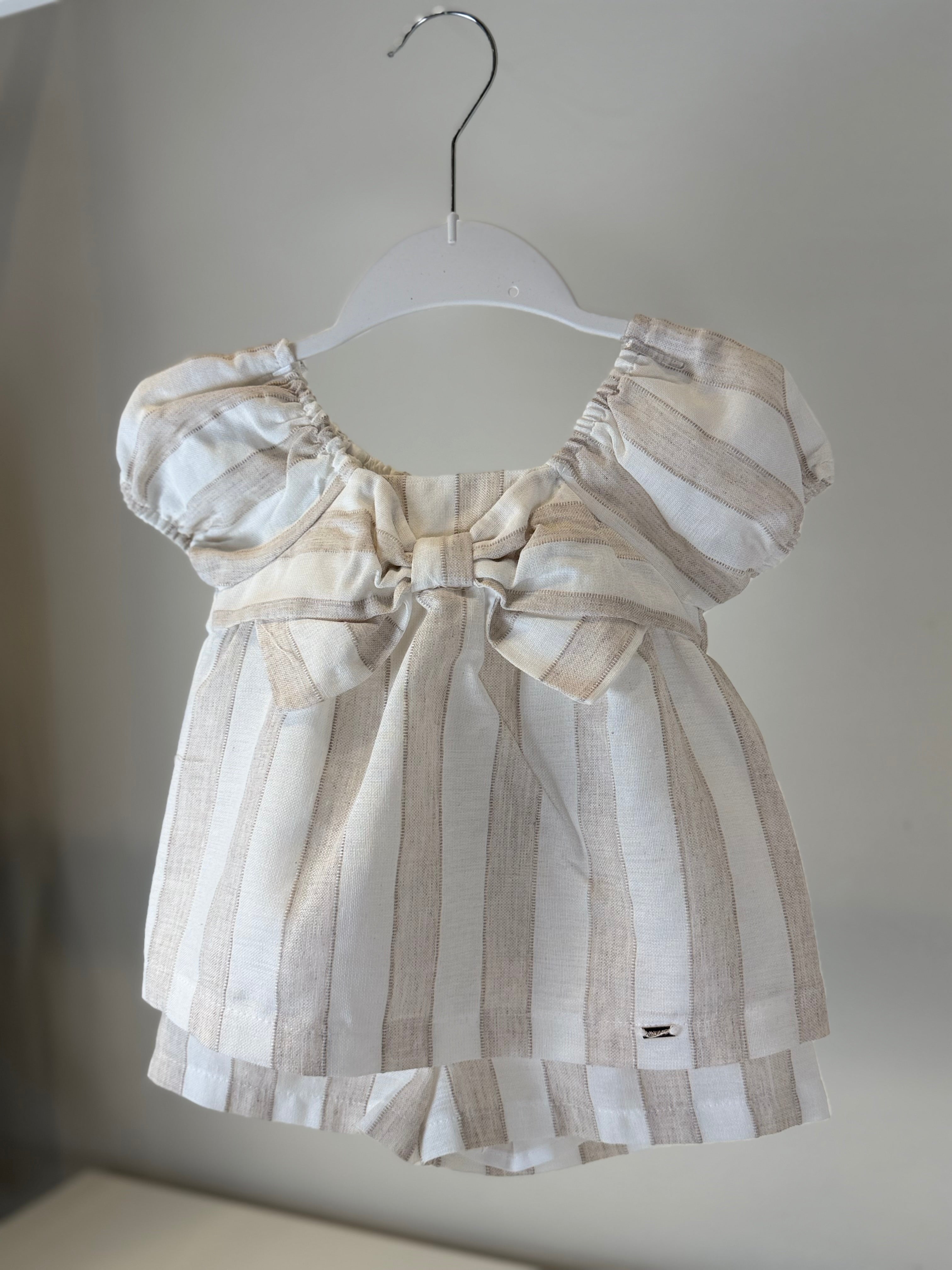 Completo Neonata Righe Naturali con Fiocco “Little Chic”