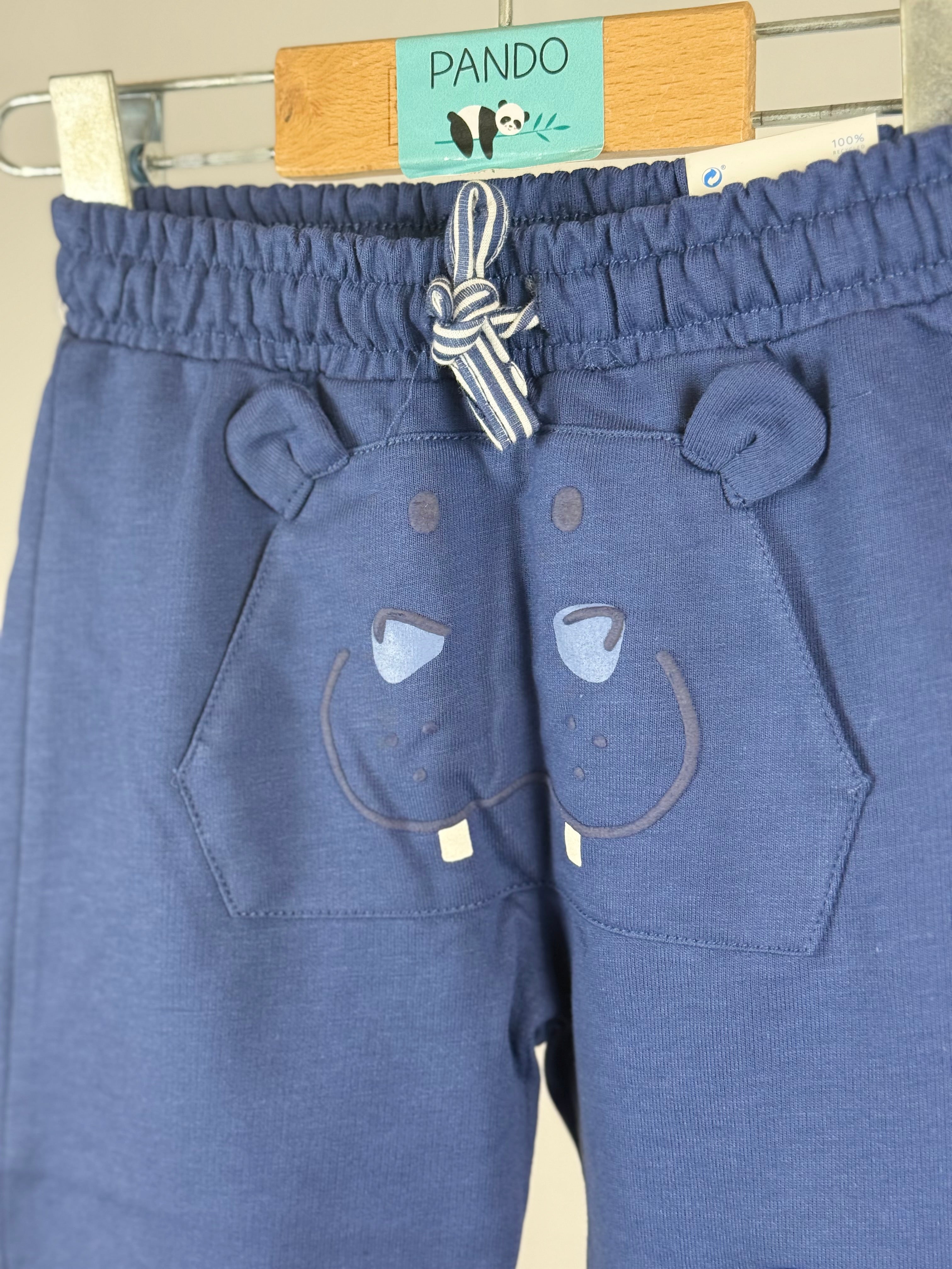 Pantalone Jogger Bambino Blu con Orsetto Ginocchia Rinforzate