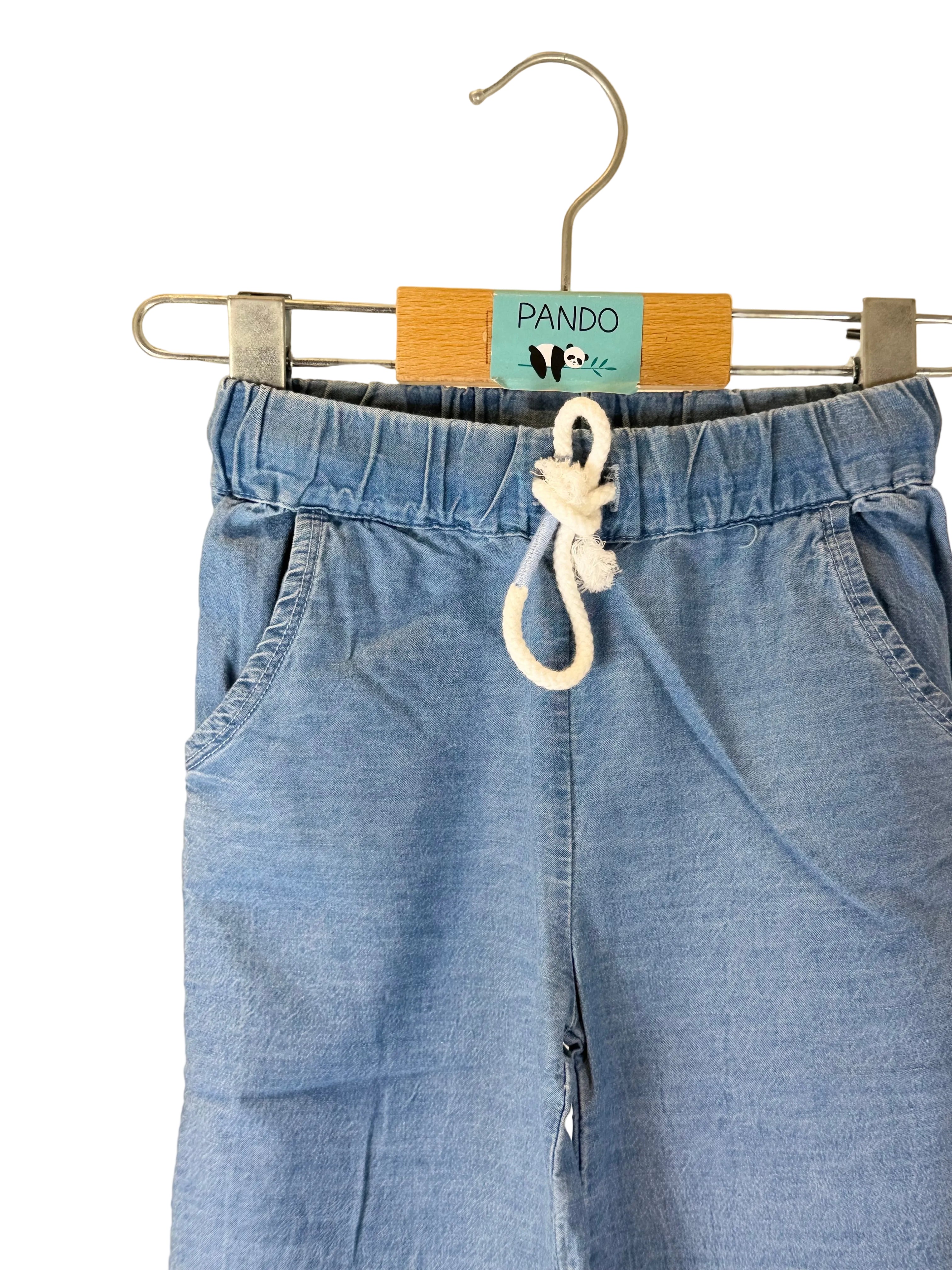 Pantaloni bambina denim leggero con ricamo sangallo