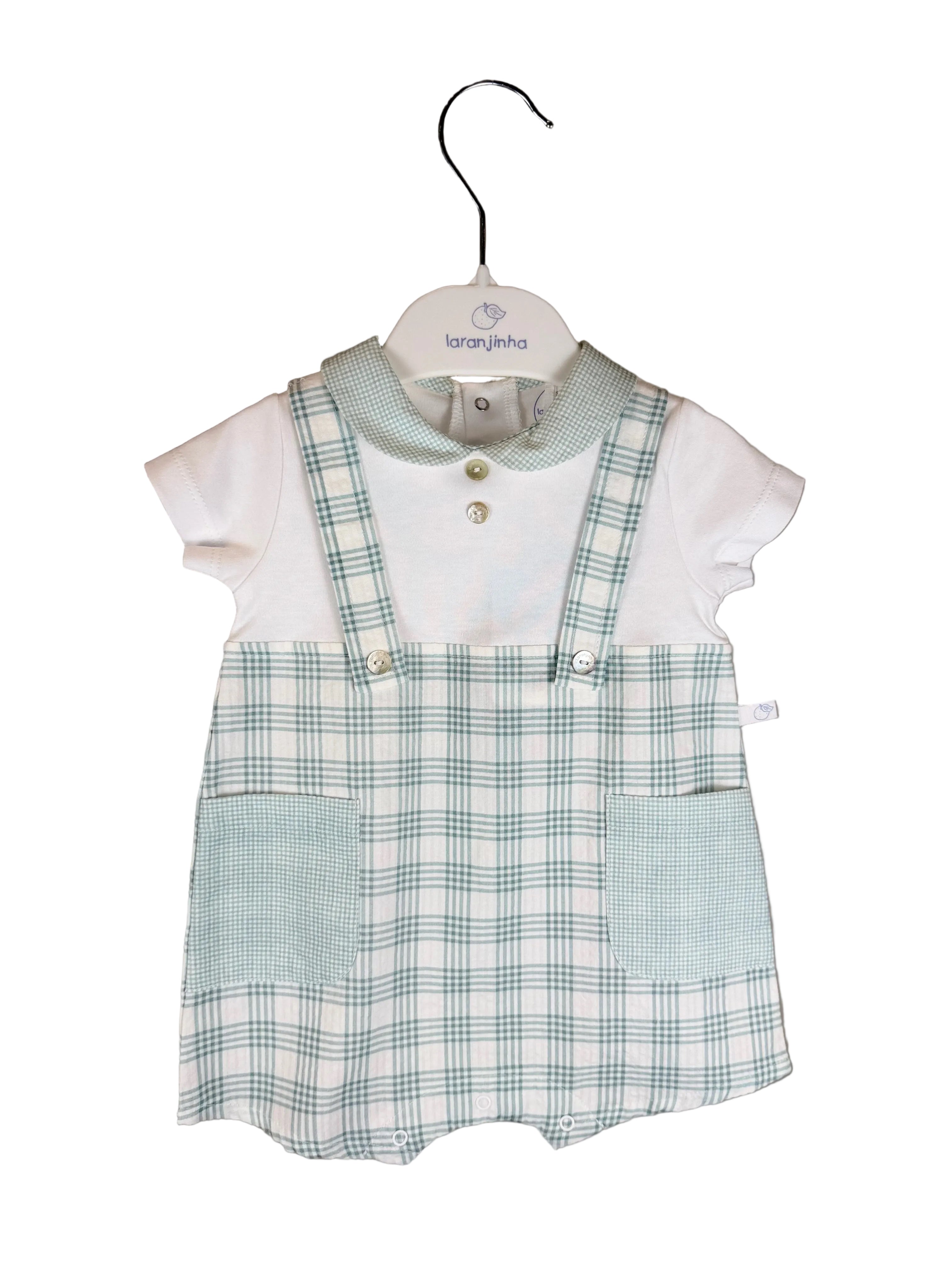 🍃 Completo neonato con salopette a quadretti