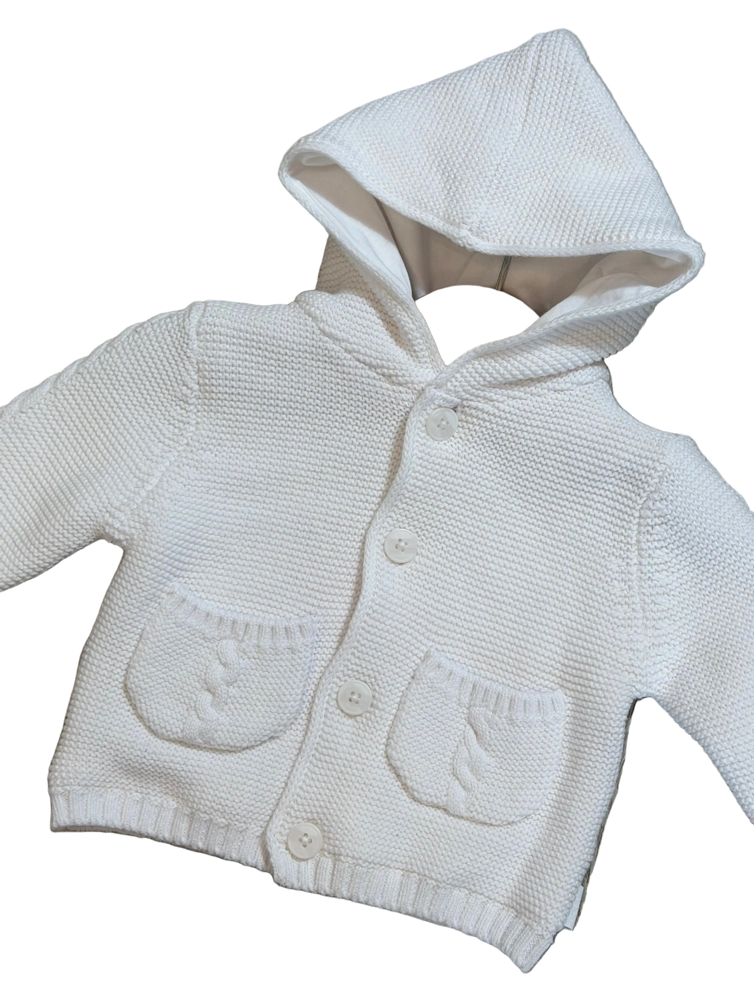 Cardigan neonato con cappuccio in maglia
