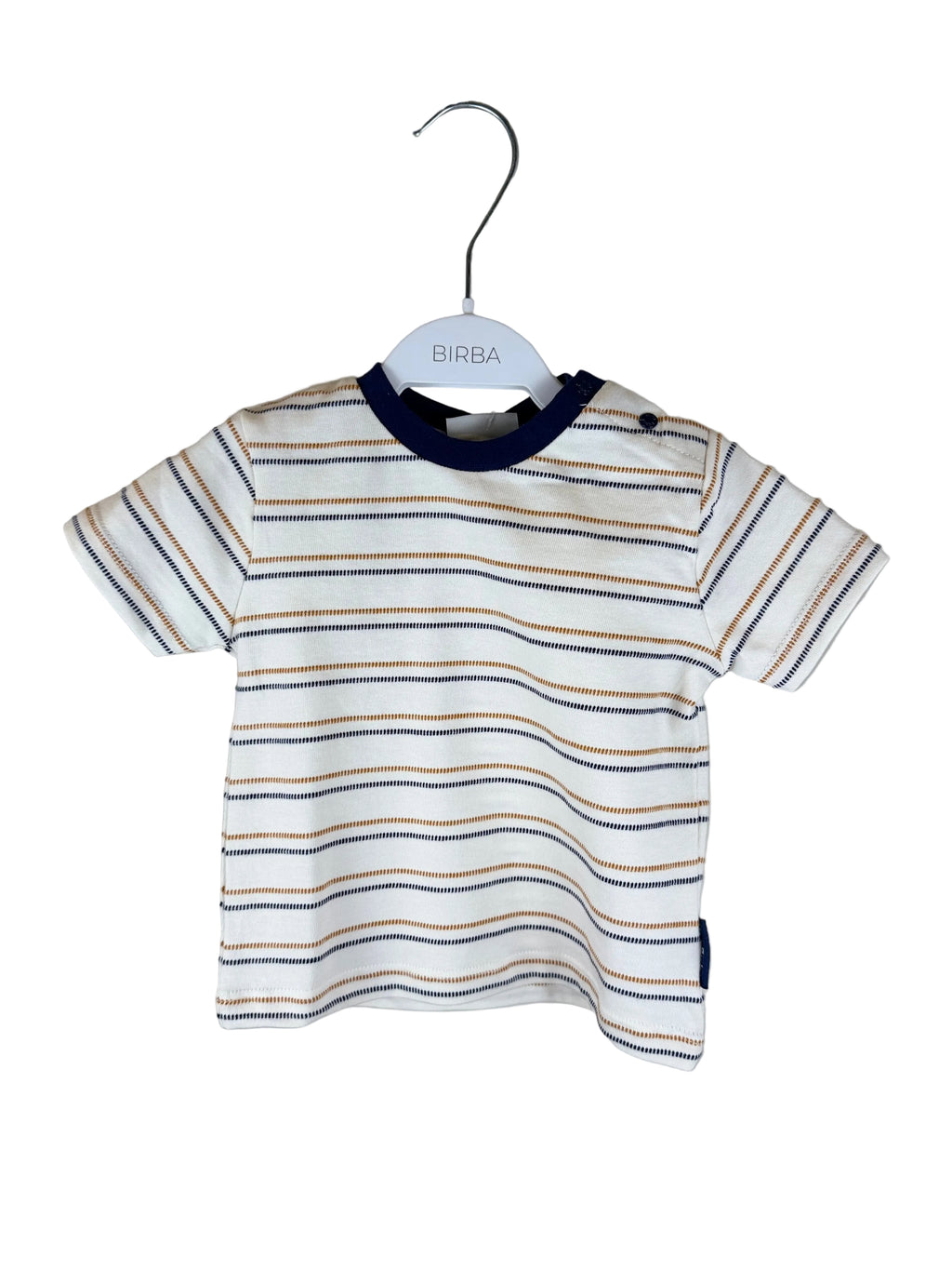 🤍 T-shirt neonato a righe con collo a contrasto