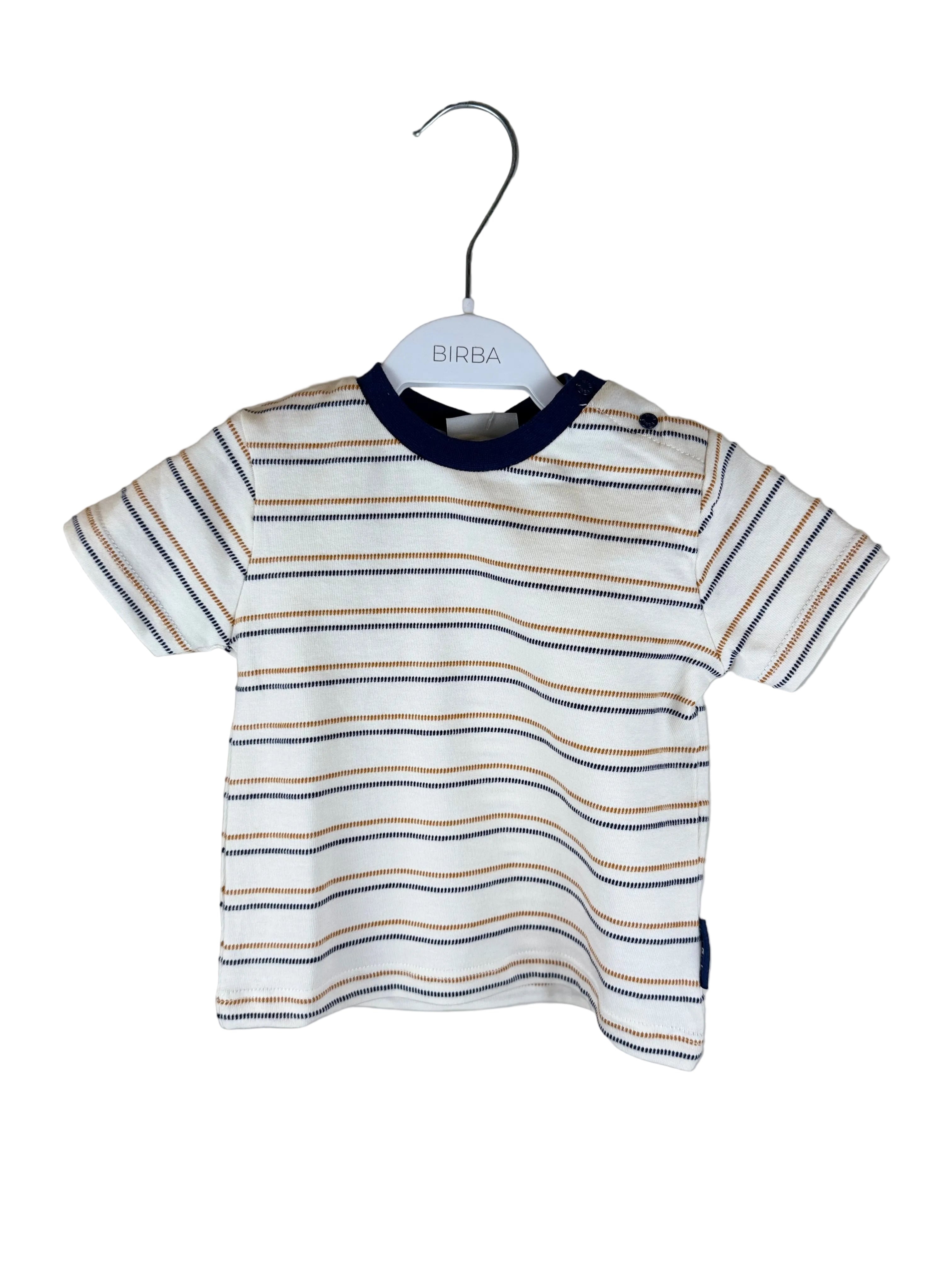 🤍 T-shirt neonato a righe con collo a contrasto