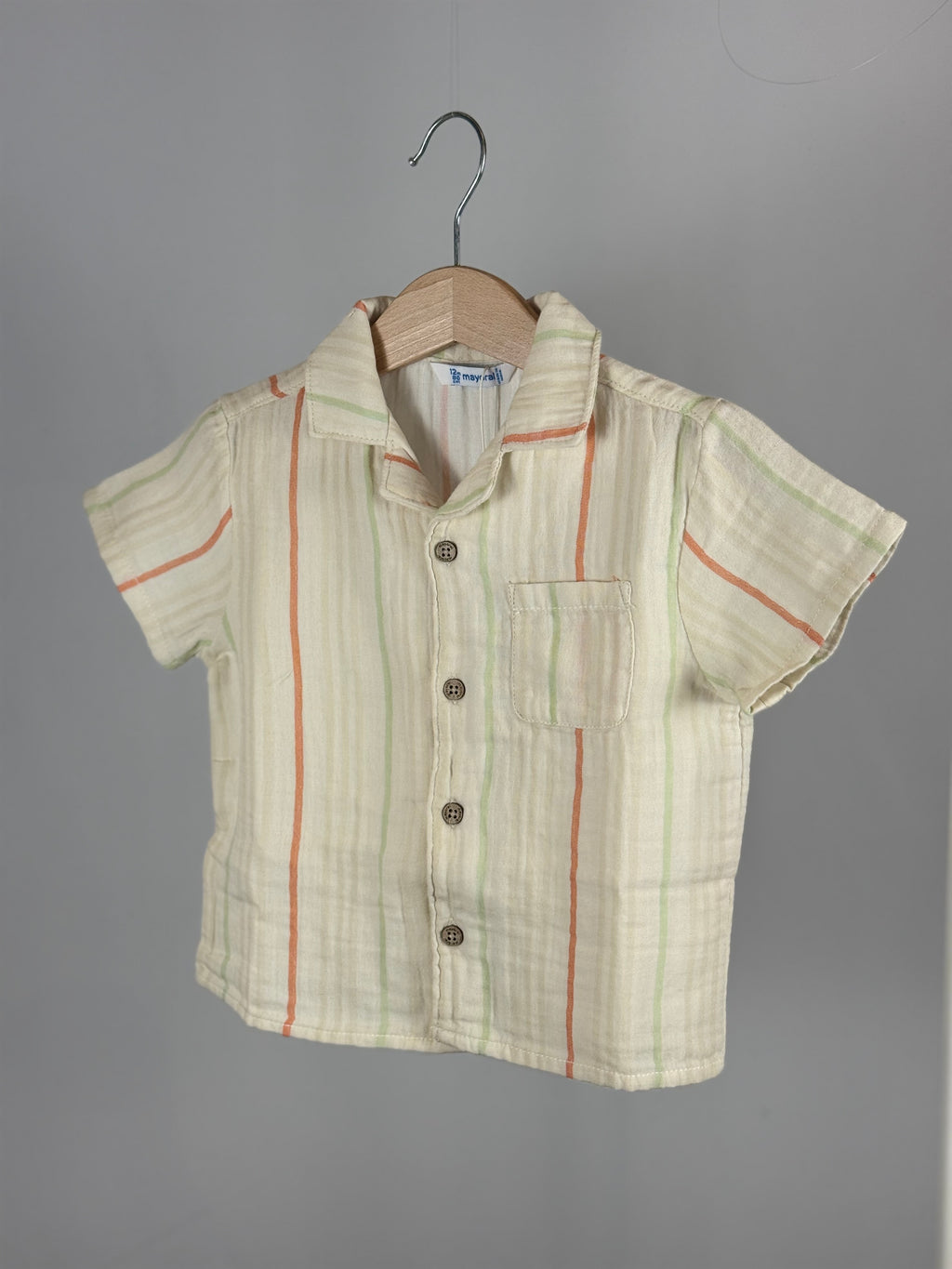 🌿 Camicia Baby in Mussola Riga Pastello Mayoral