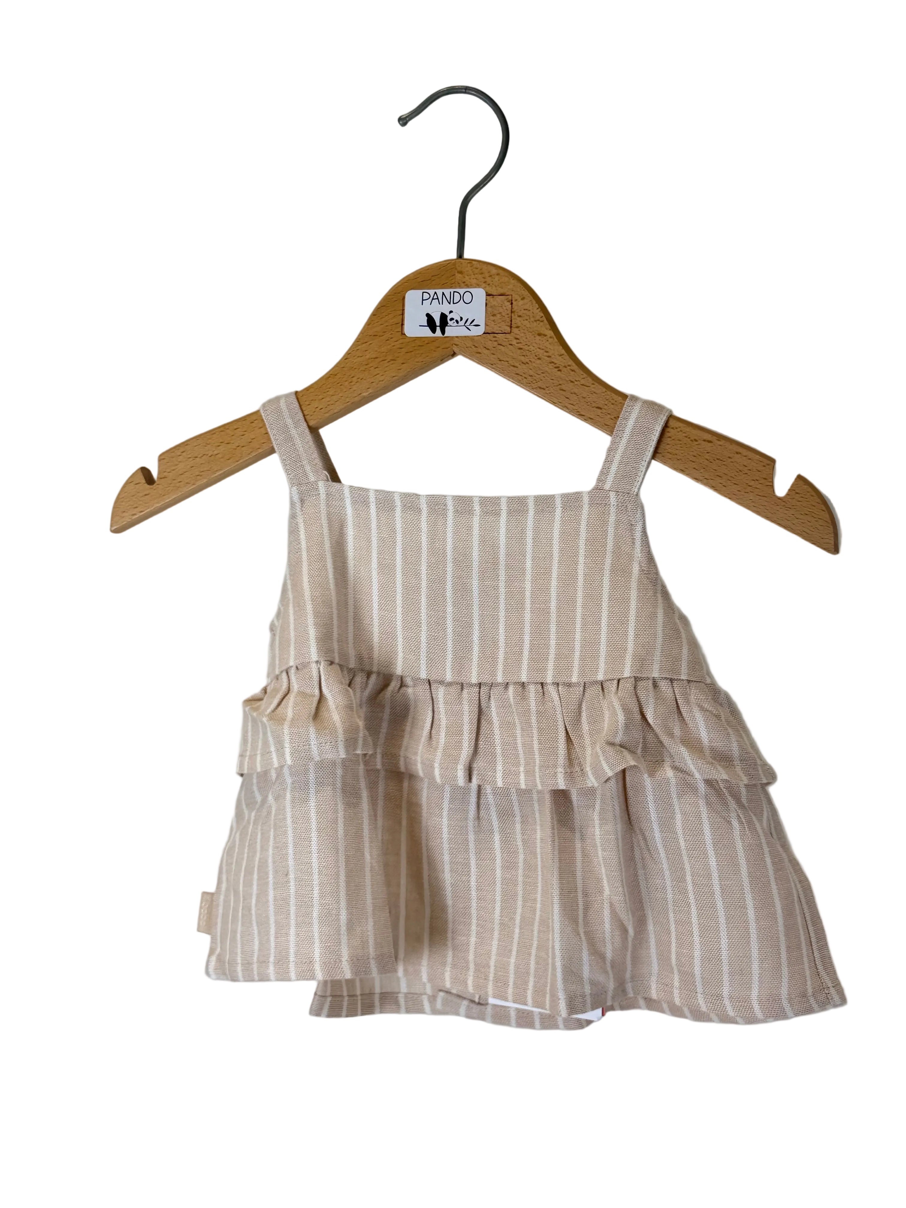 Top bambina a righe in lino