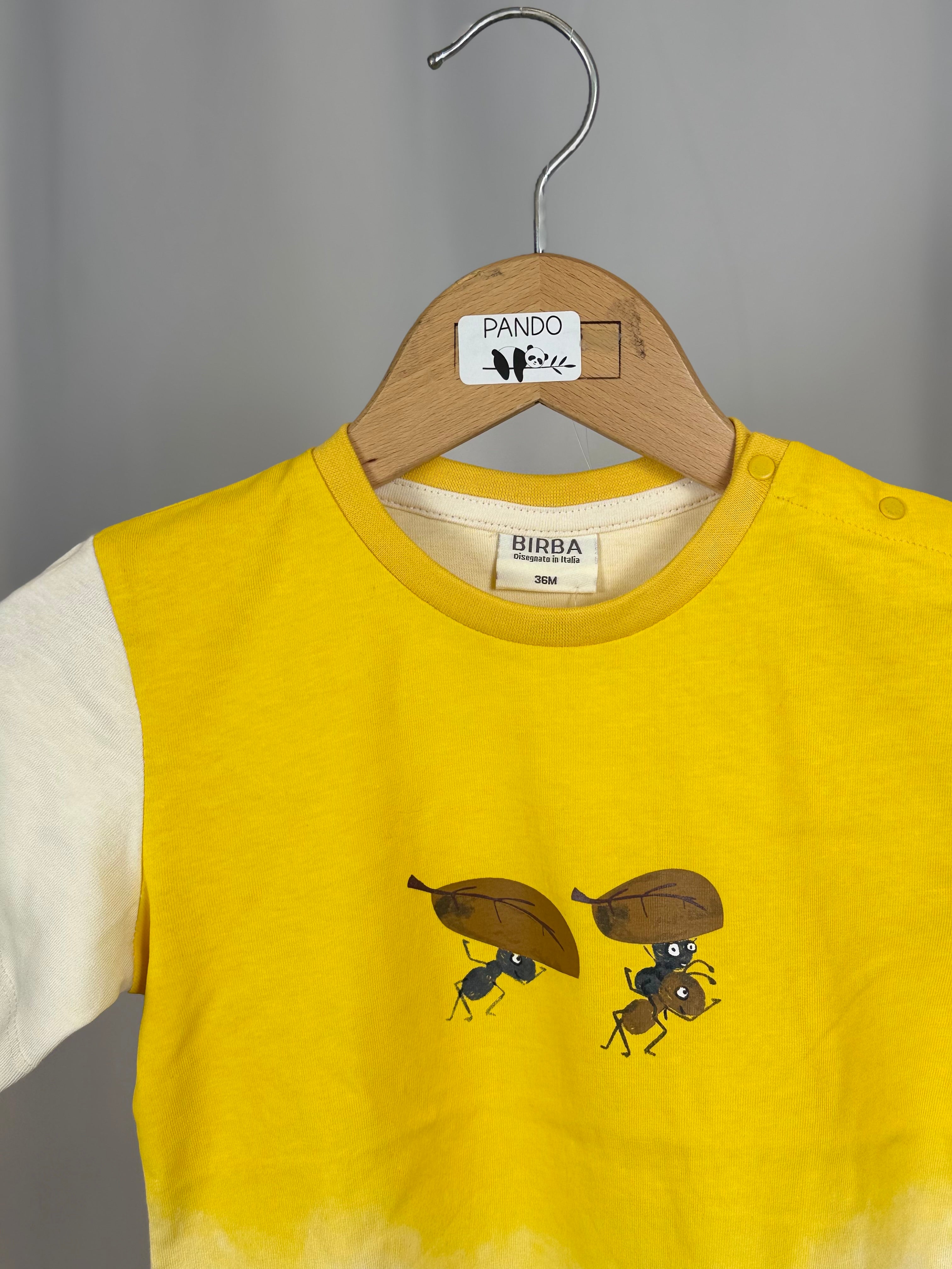 🐜☀️ T-shirt Bambino Giallo Dip Dye con Stampa Formiche – Birba Trybeyond