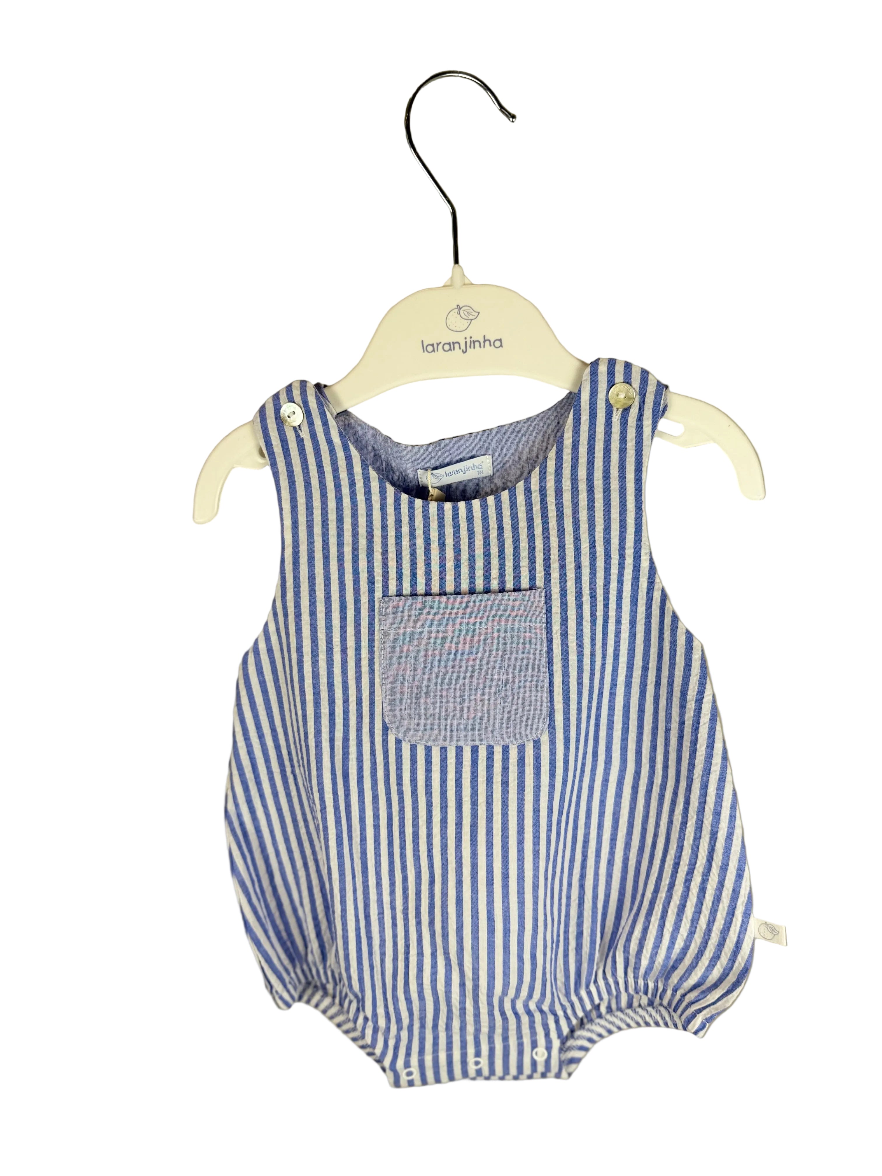 💙 Pagliaccetto neonato rigato con taschina
