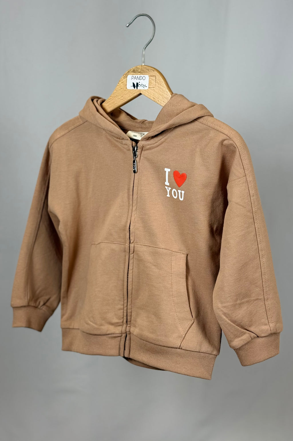 Felpa Bambina con Cappuccio “I Love You” Beige