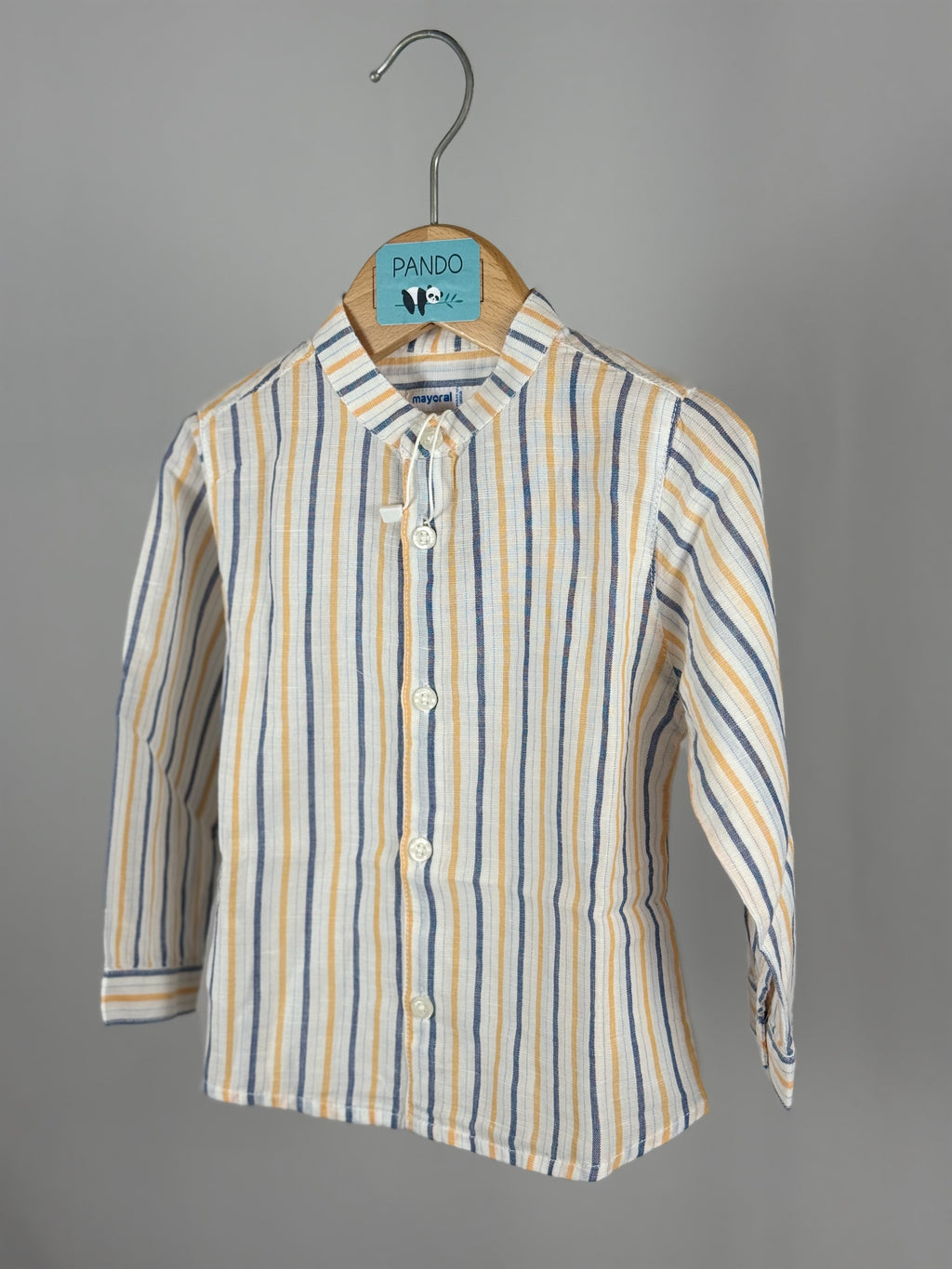 Camicia Bambino a Righe Multicolor con Collo Coreano