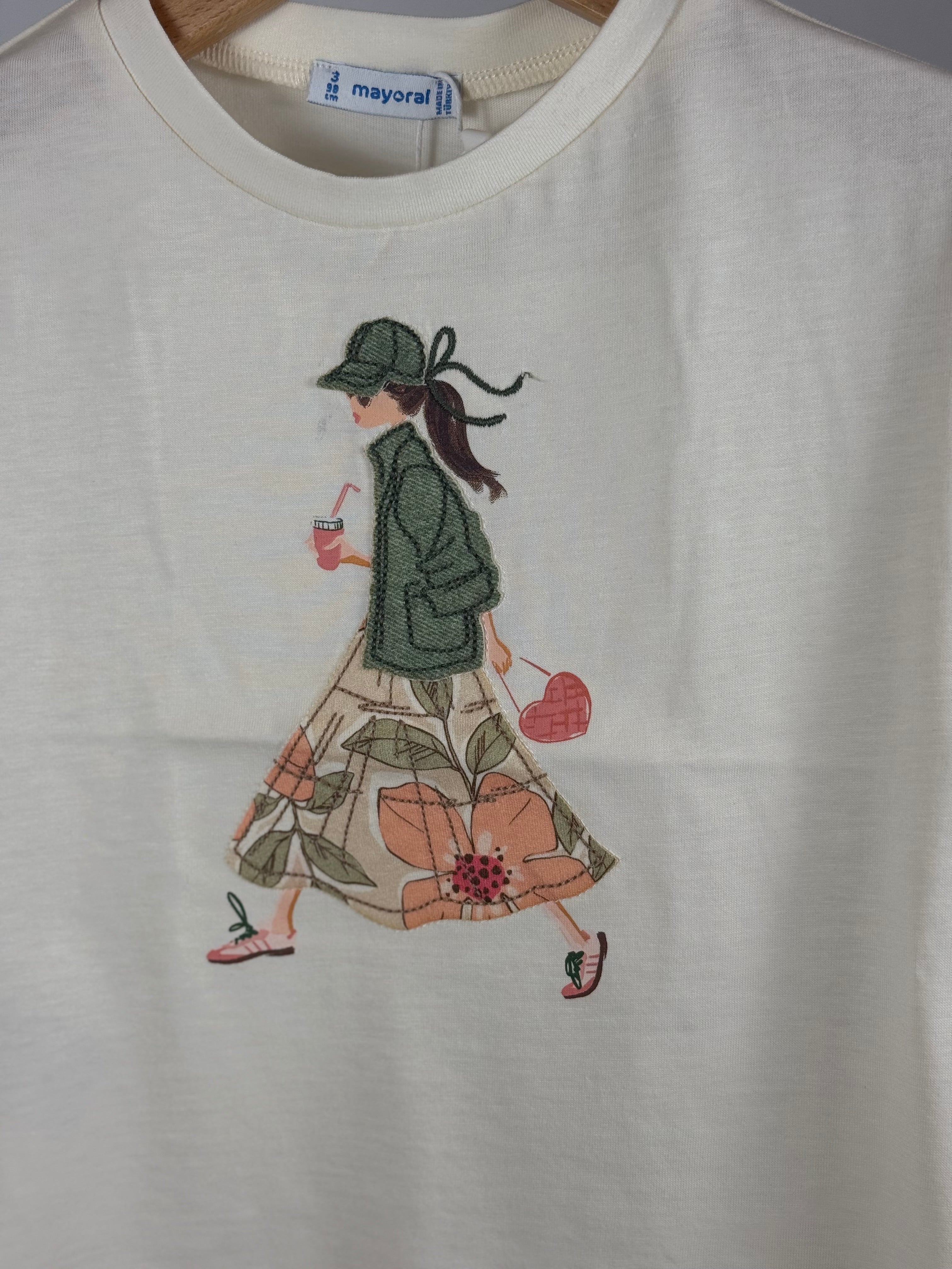 T-shirt in Cotone con Stampa Girl Romantica Mayoral
