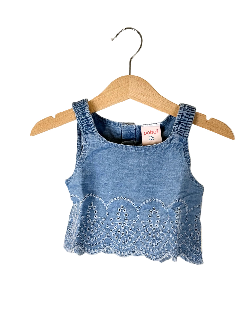 Top bambina denim con ricamo sangallo