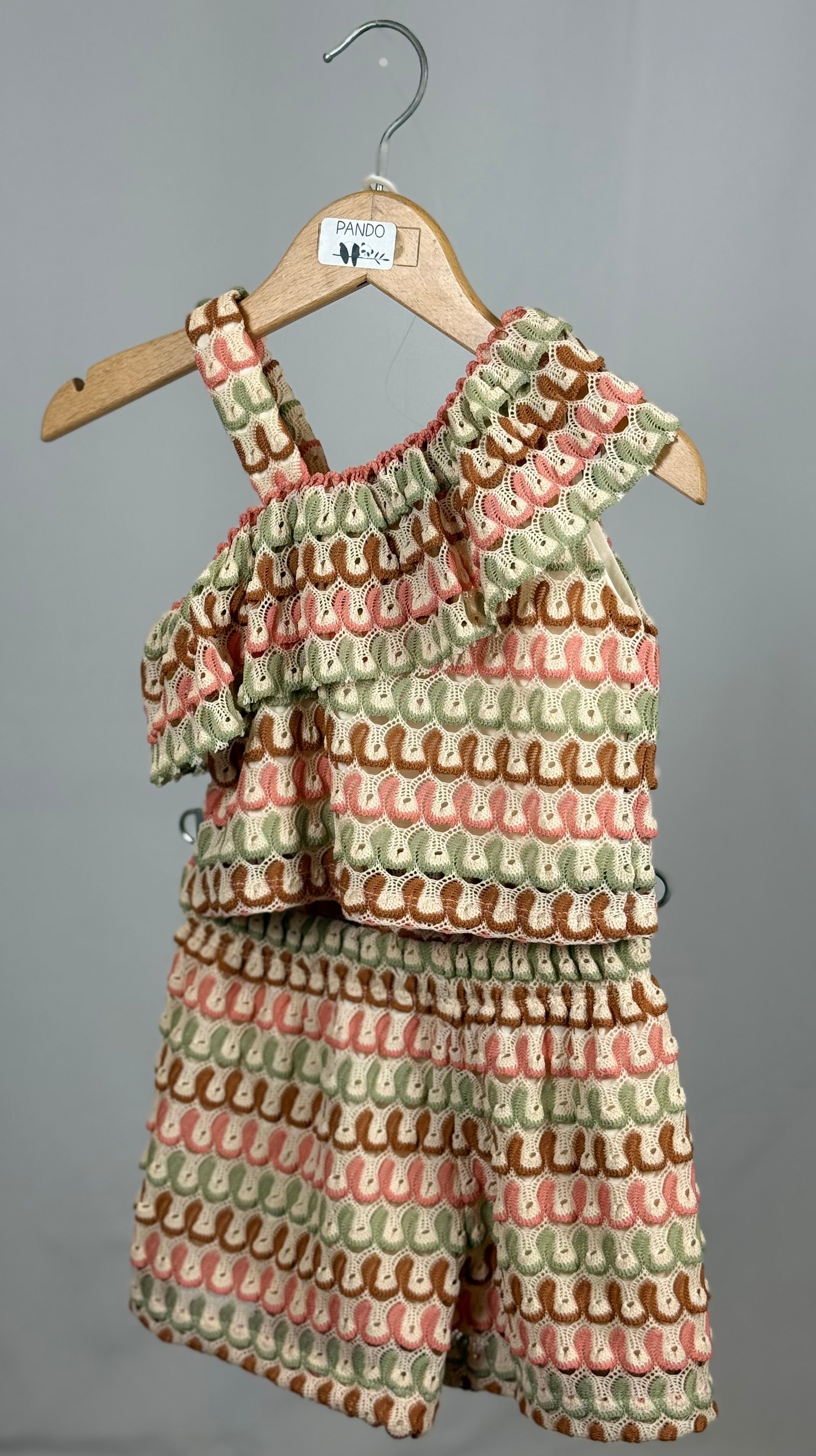 Completo Baby in Maglia Traforata Multicolor Top Monospalla & Shorts