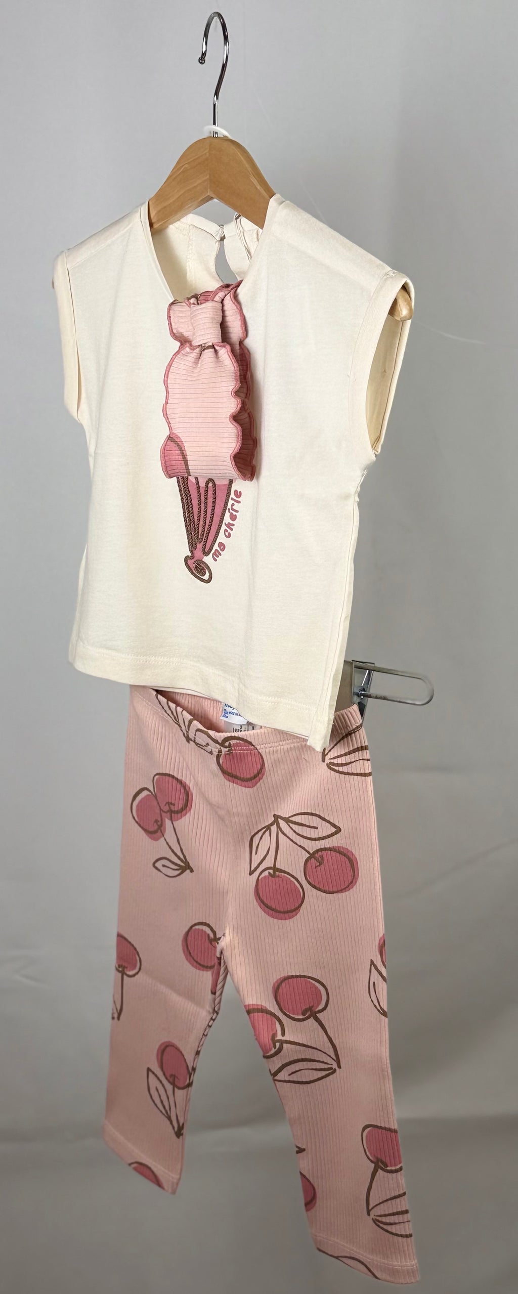 🍒 Completo Bambina Ciliegie 2 Pezzi – T-shirt + Leggings Rosa