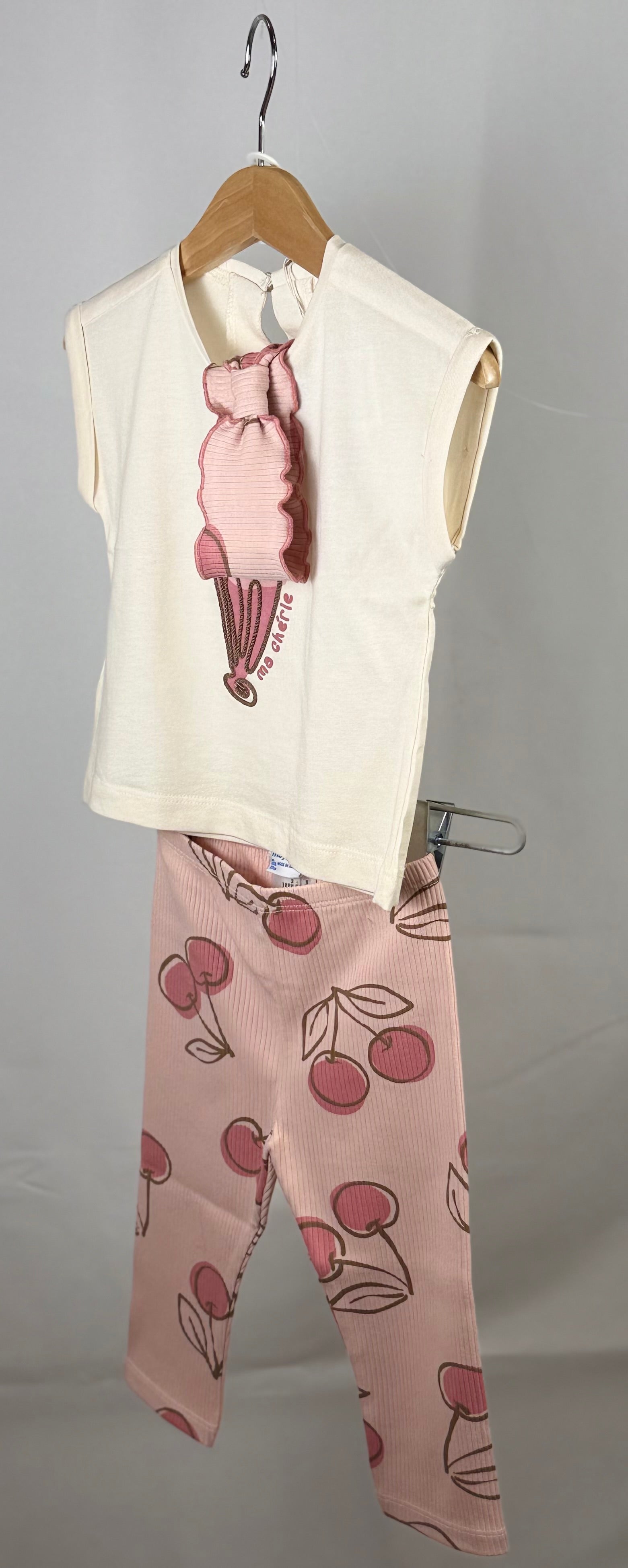 🍒 Completo Bambina Ciliegie 2 Pezzi – T-shirt + Leggings Rosa