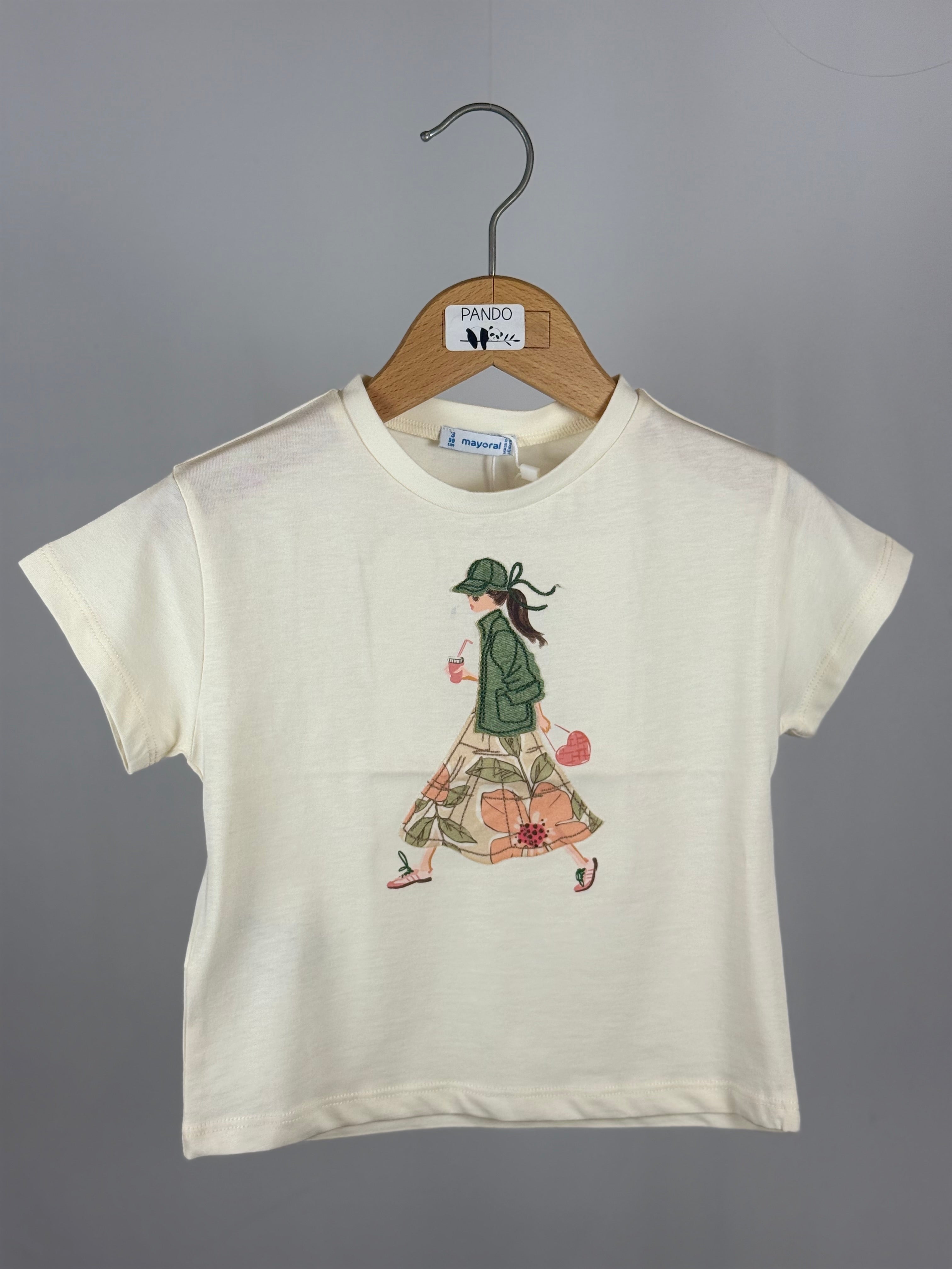 T-shirt in Cotone con Stampa Girl Romantica Mayoral