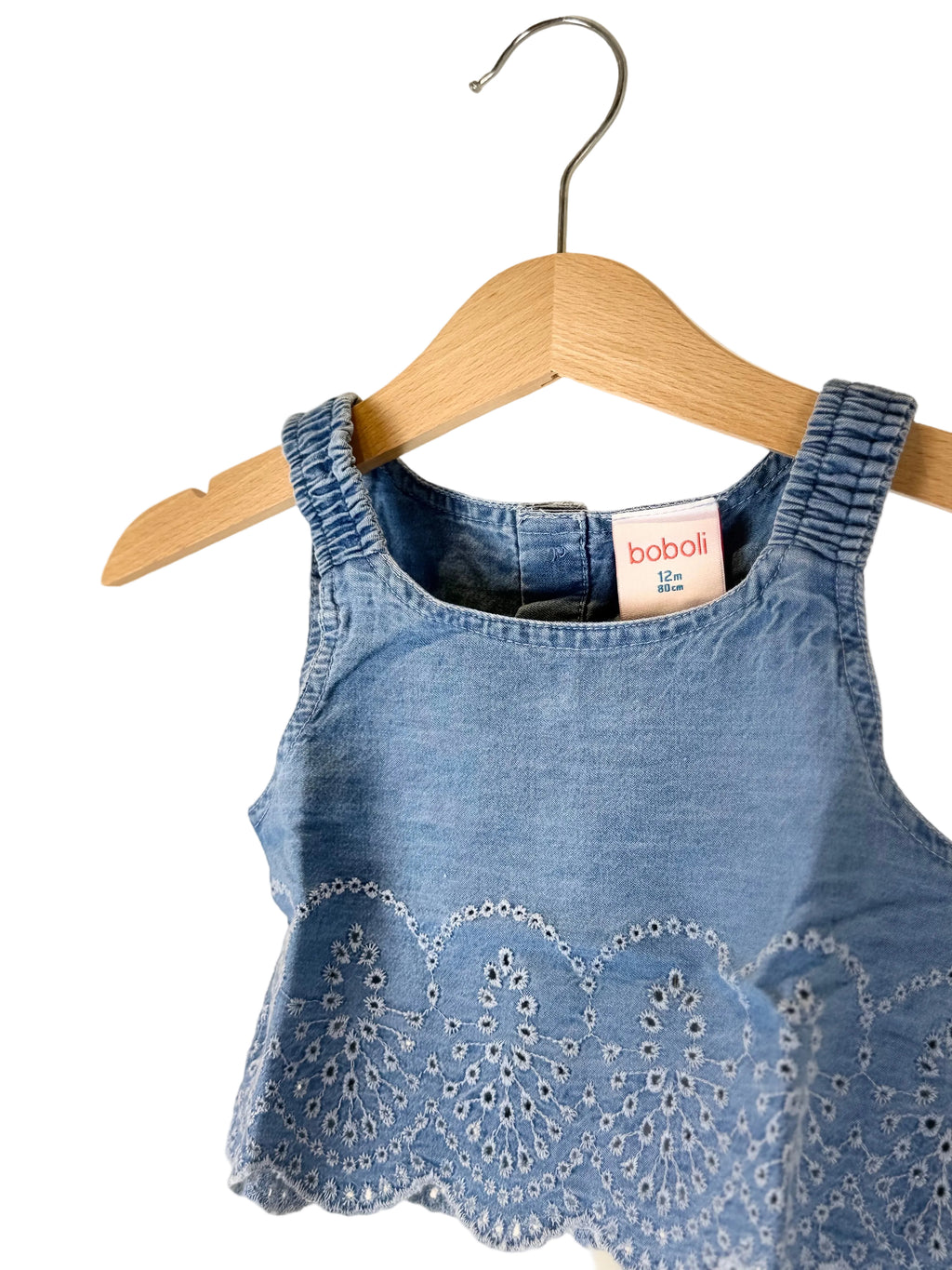 Top bambina denim con ricamo sangallo