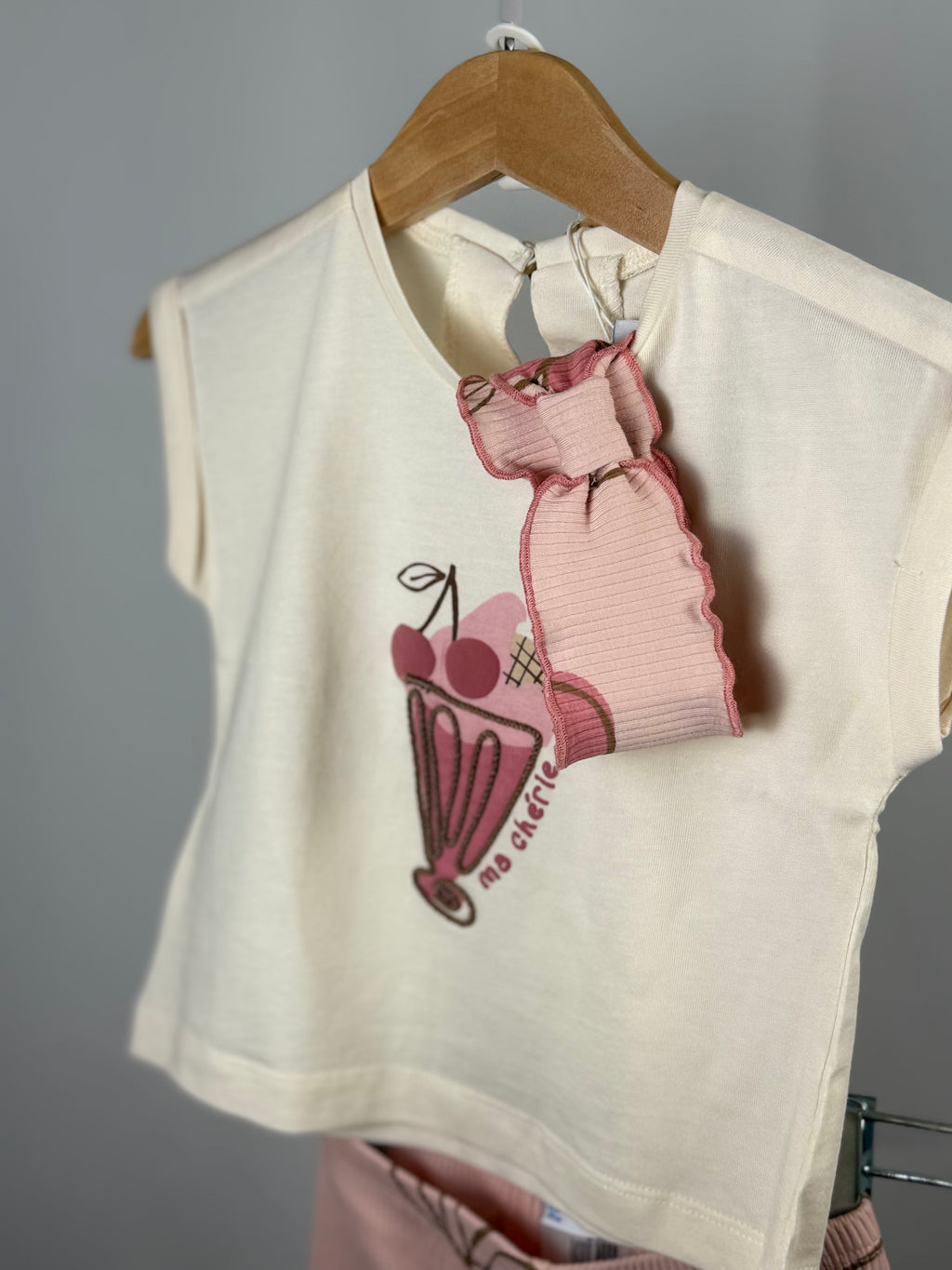 🍒 Completo Bambina Ciliegie 2 Pezzi – T-shirt + Leggings Rosa