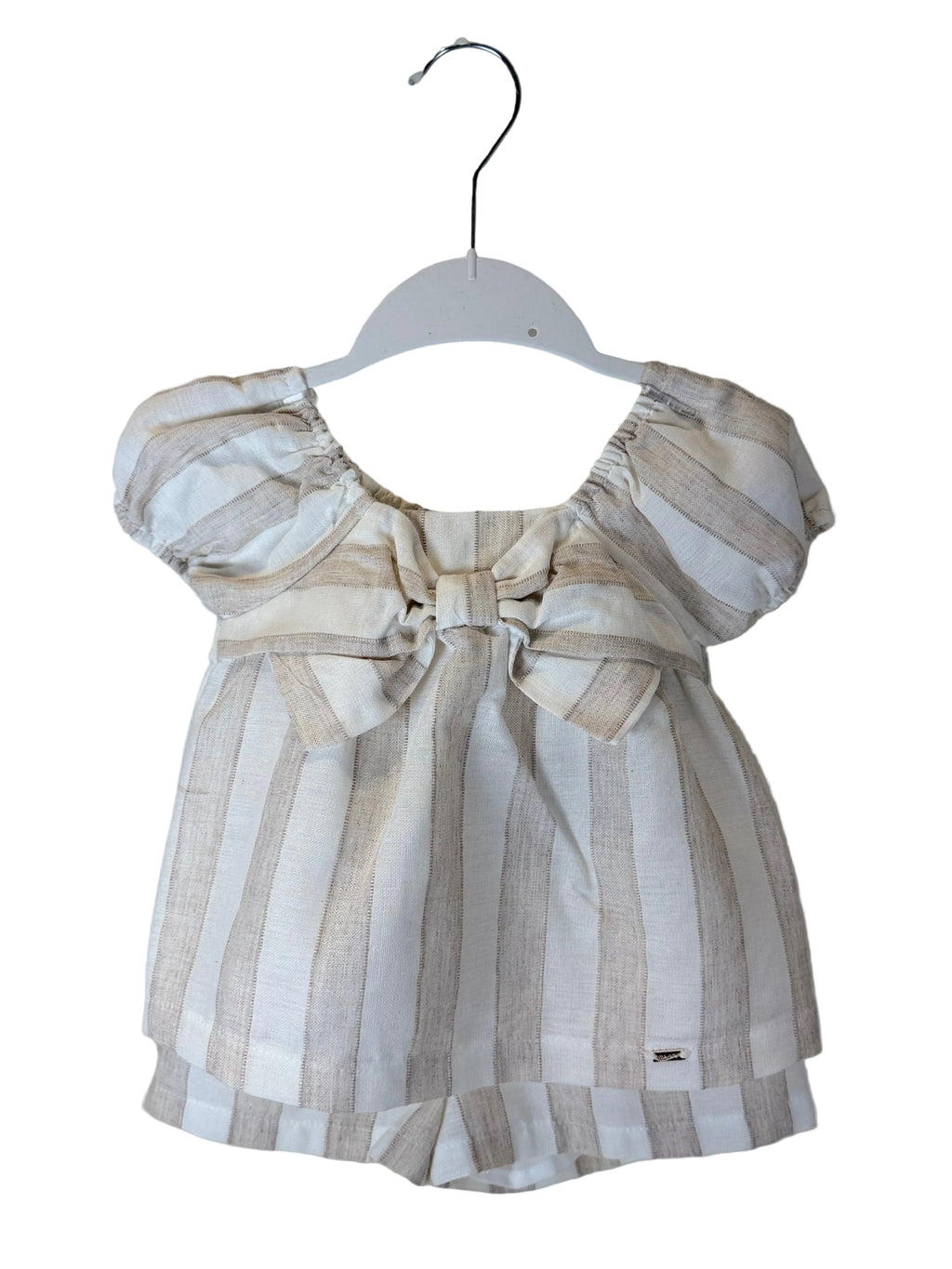 Completo Neonata Righe Naturali con Fiocco “Little Chic”