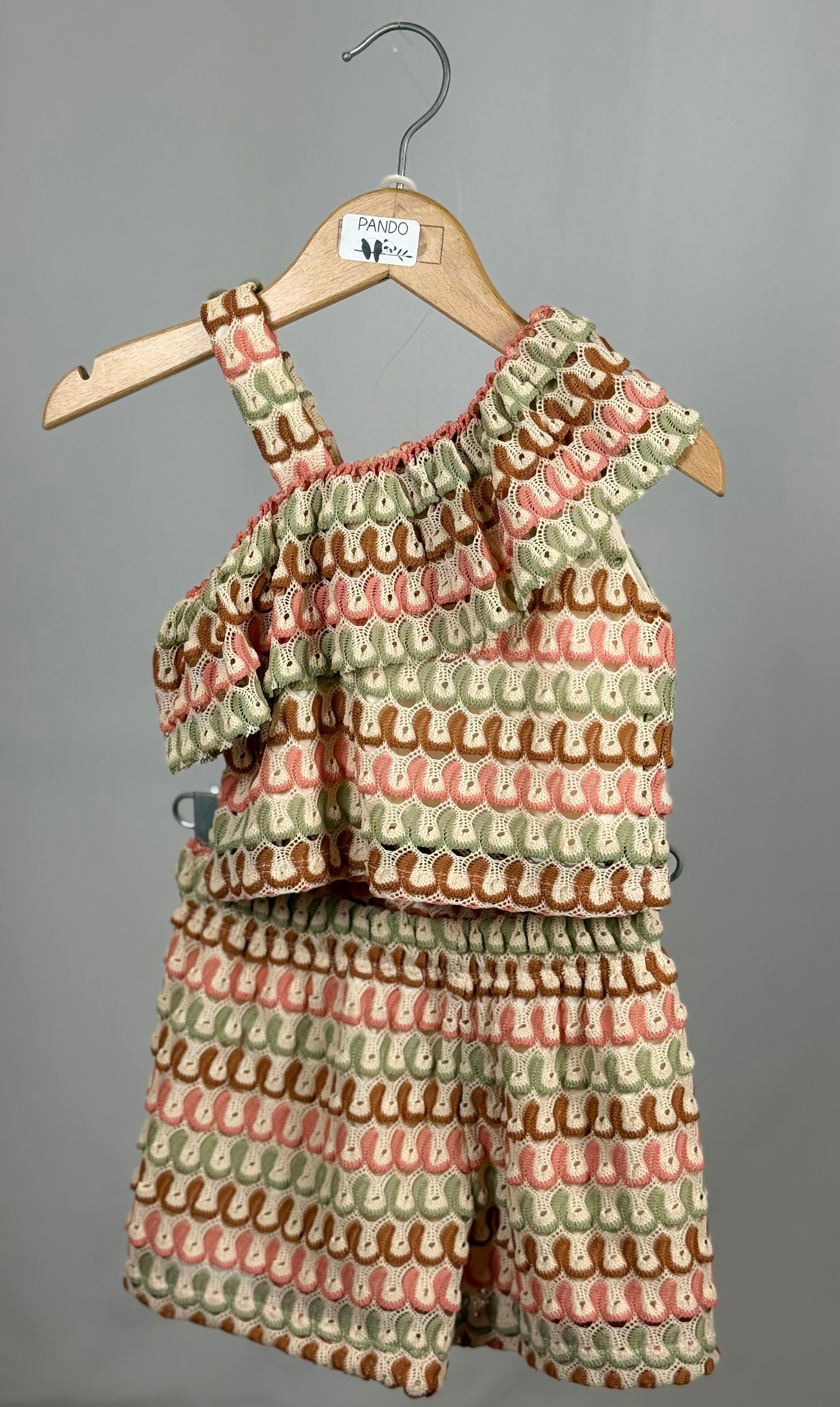 Completo Baby in Maglia Traforata Multicolor Top Monospalla & Shorts