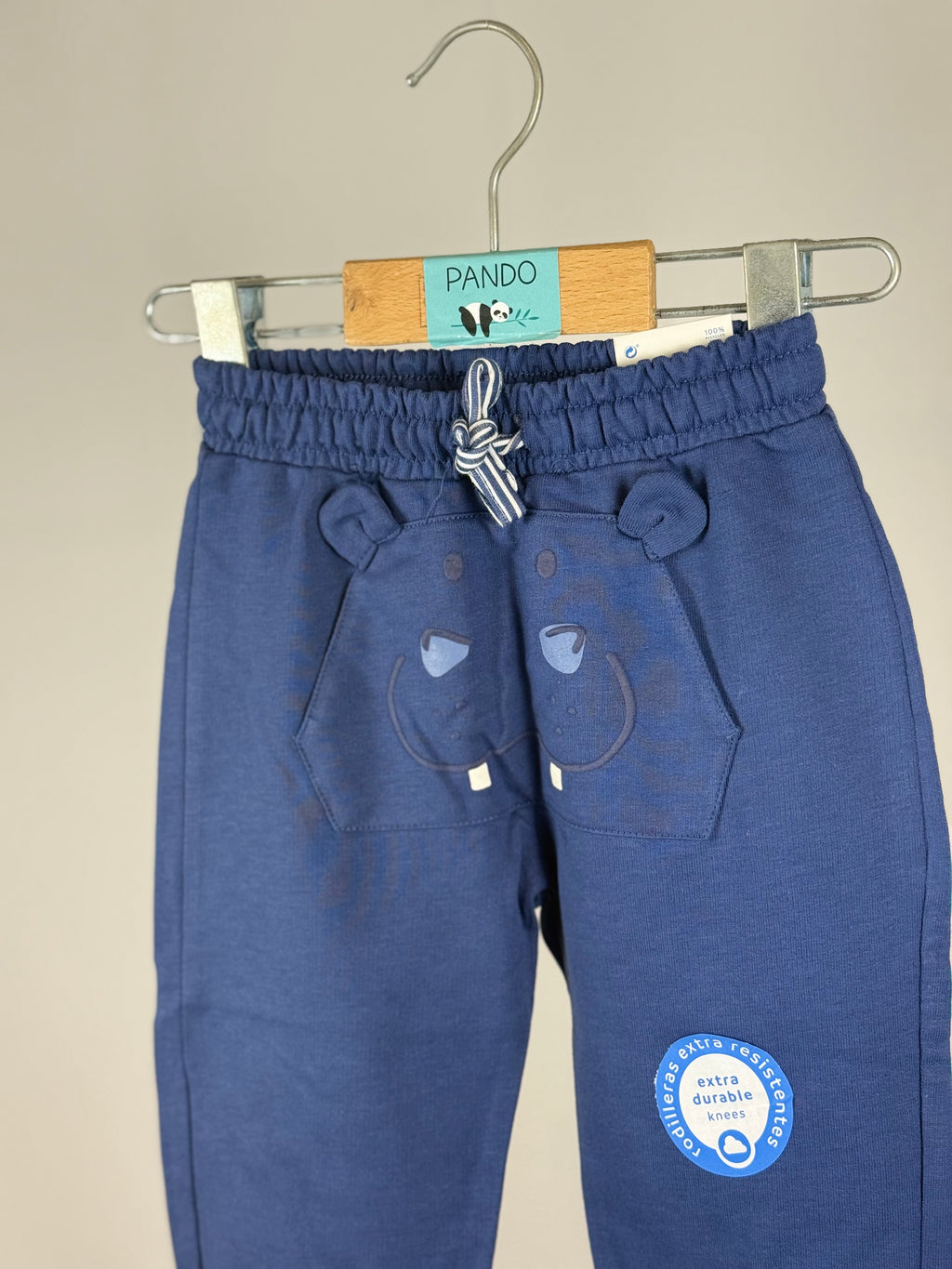 Pantalone Jogger Bambino Blu con Orsetto Ginocchia Rinforzate