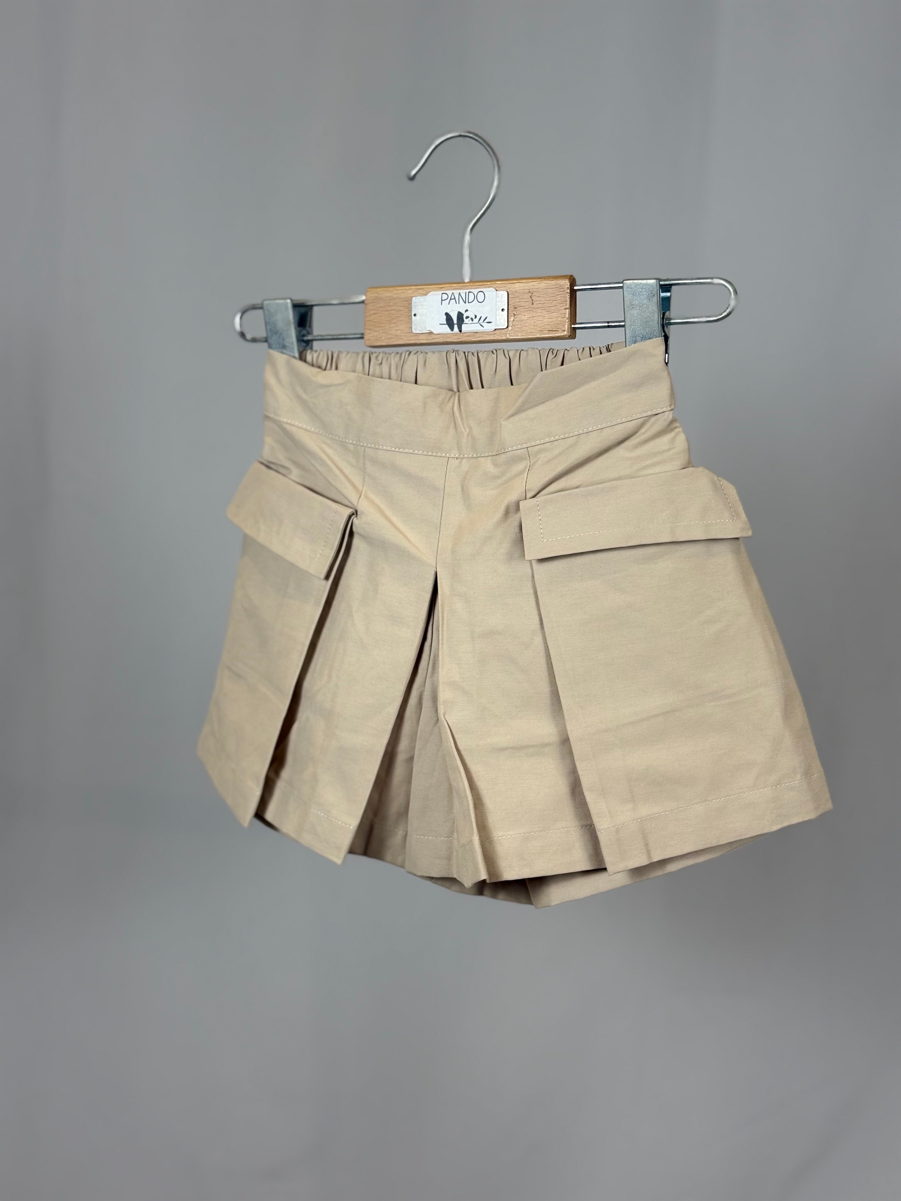 Pantagonna Bambina Beige con Pieghe e Tasche Decorative