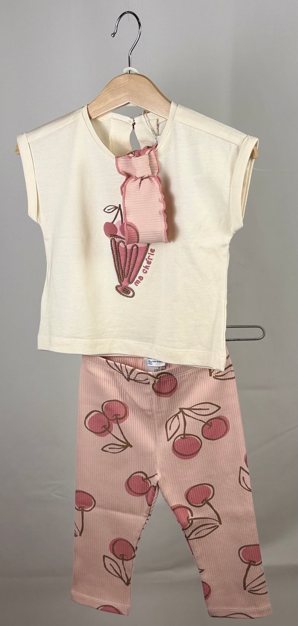 🍒 Completo Bambina Ciliegie 2 Pezzi – T-shirt + Leggings Rosa