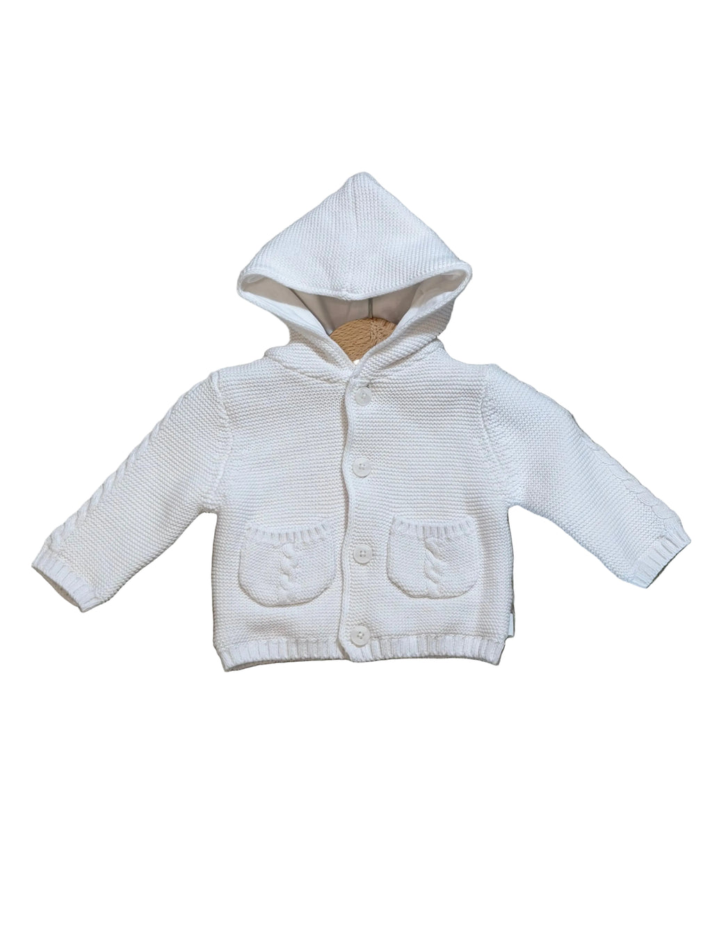 Cardigan neonato con cappuccio in maglia