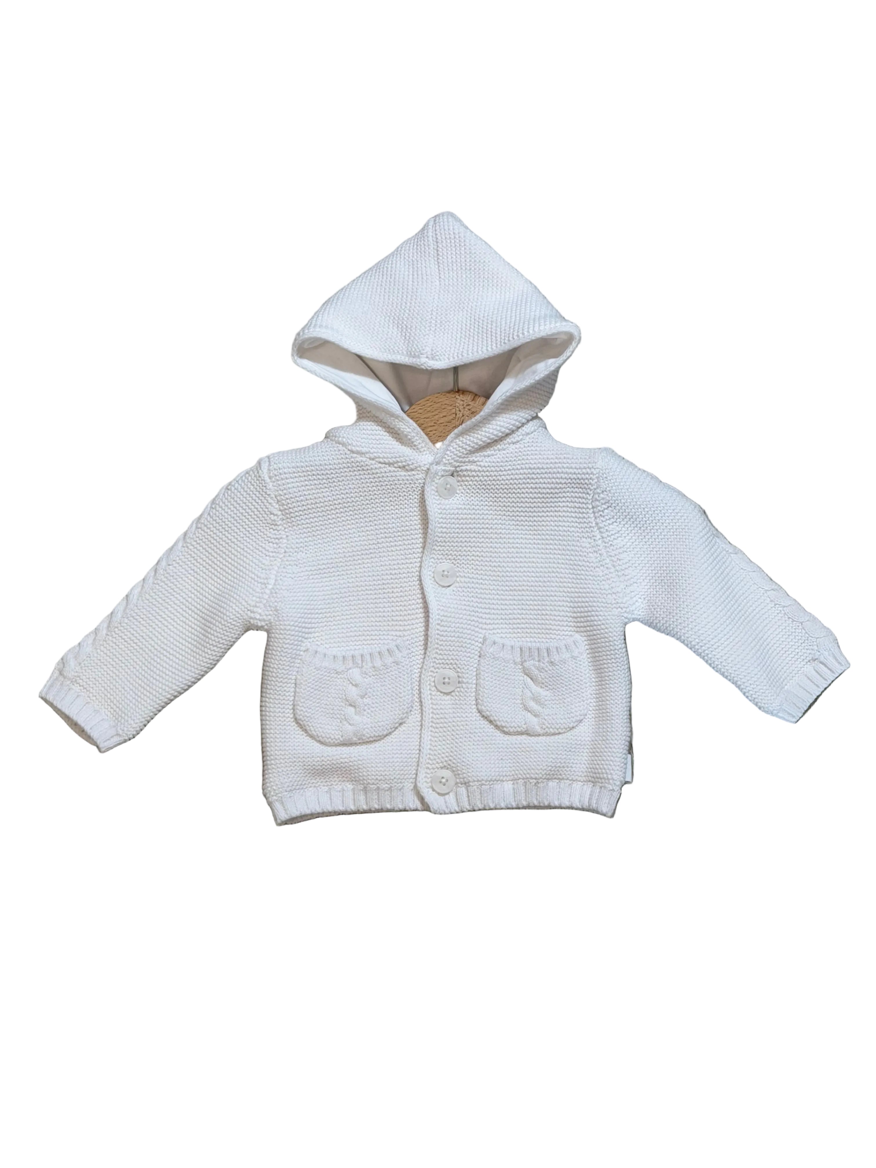 Cardigan neonato con cappuccio in maglia