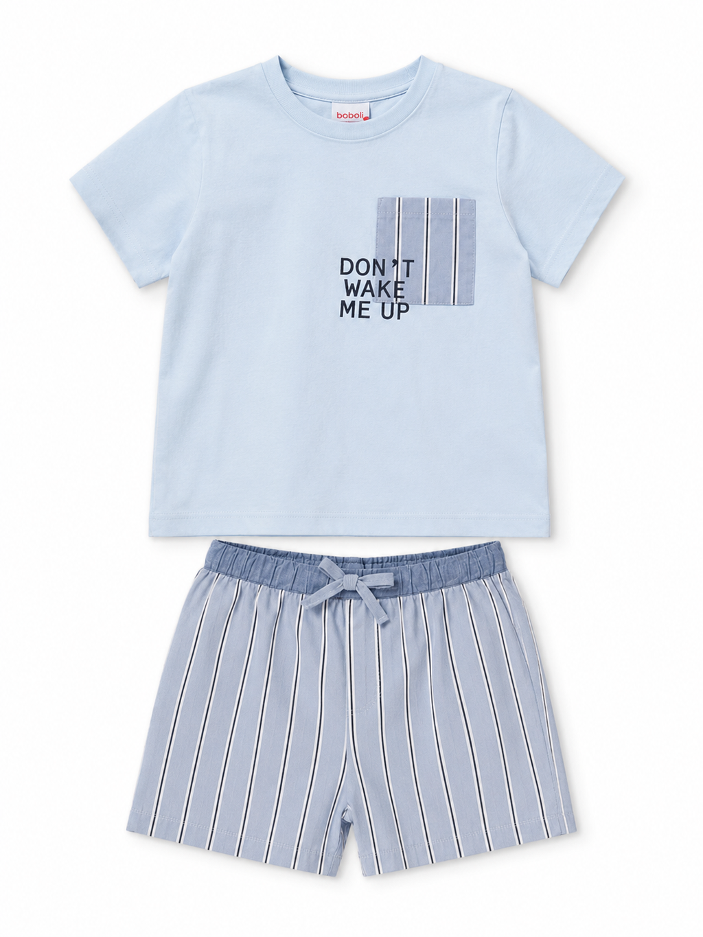 Pigiama corto bambino celeste rigato “Don’t Wake Me Up”