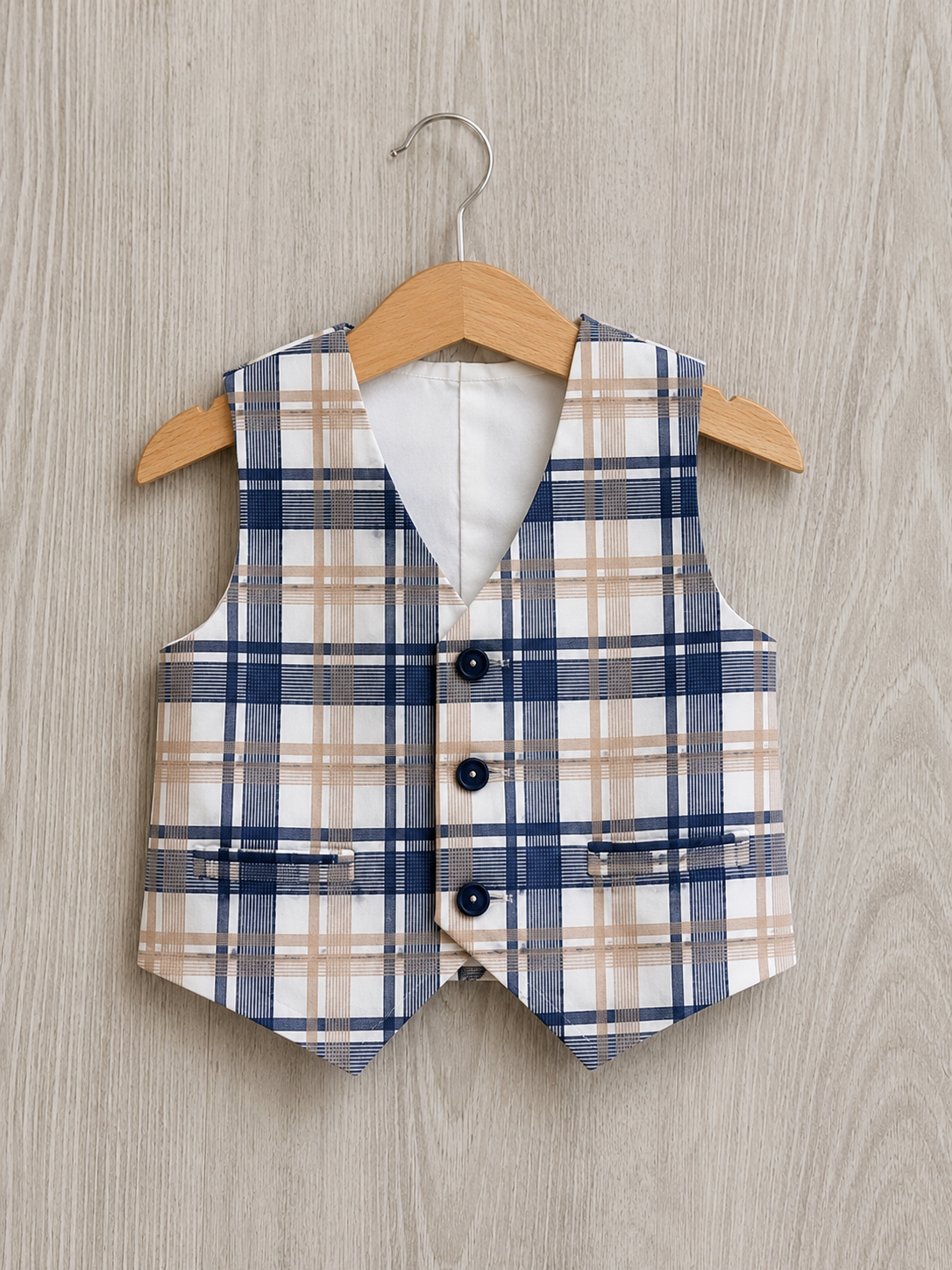 Gilet Elegant Quadri Beige & Blu