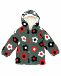 Giacca Teddy con Cappuccio Fantasia Fiori – Verde Salvia