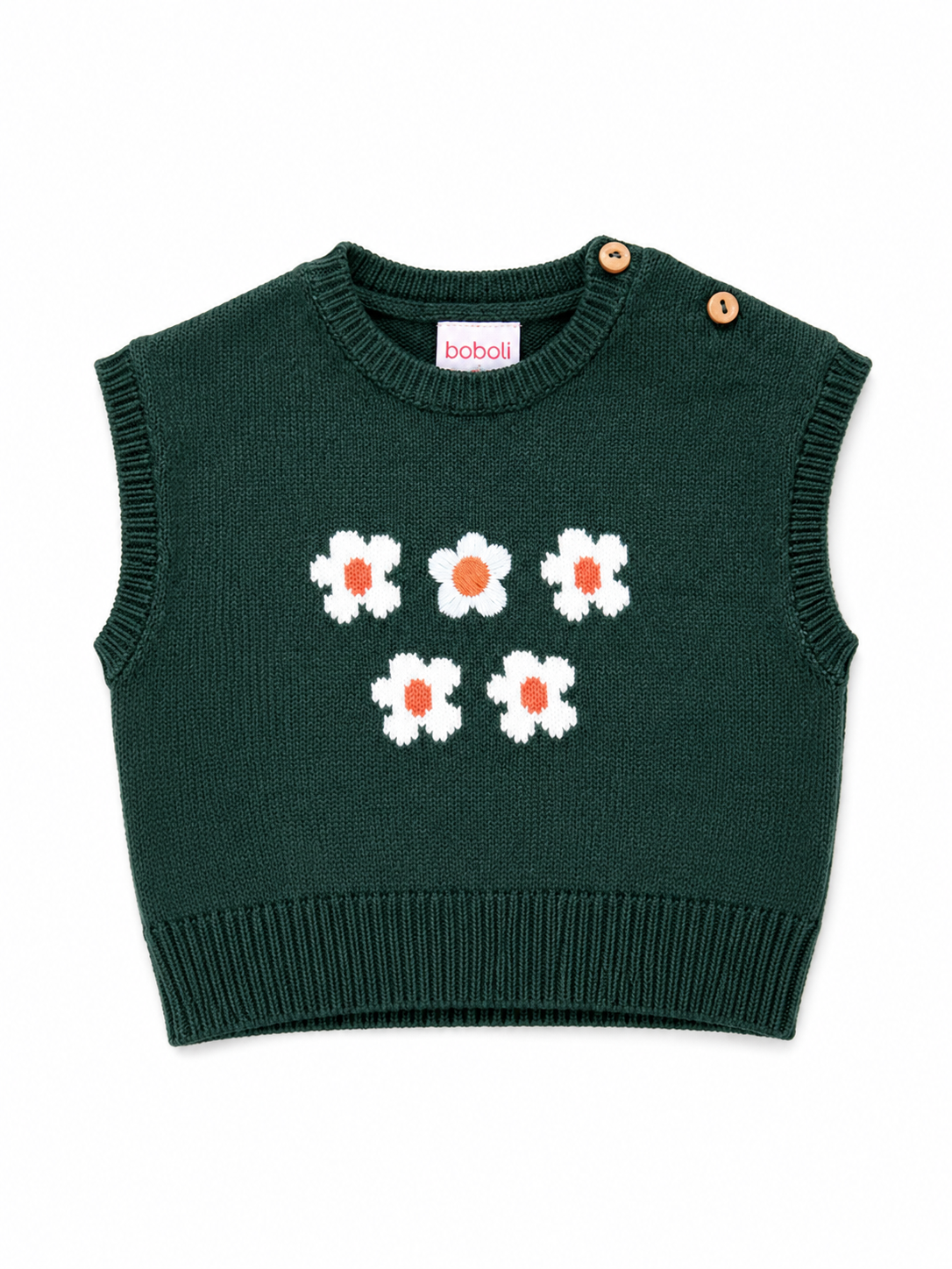 Gilet in Maglia con Margherite – Verde Bosco