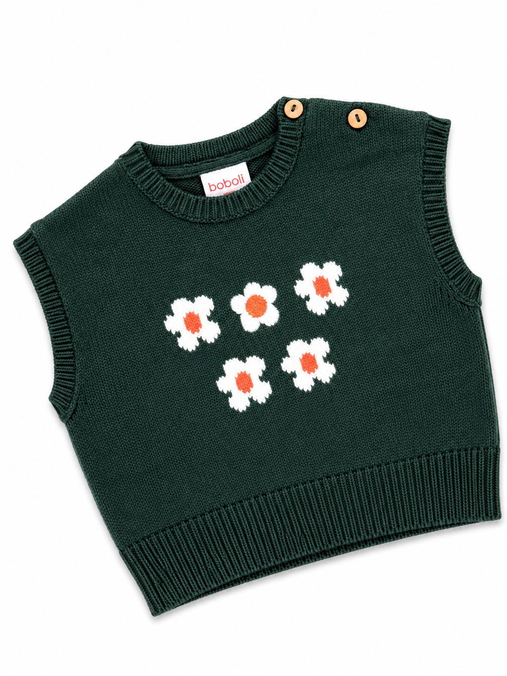 Gilet in Maglia con Margherite – Verde Bosco